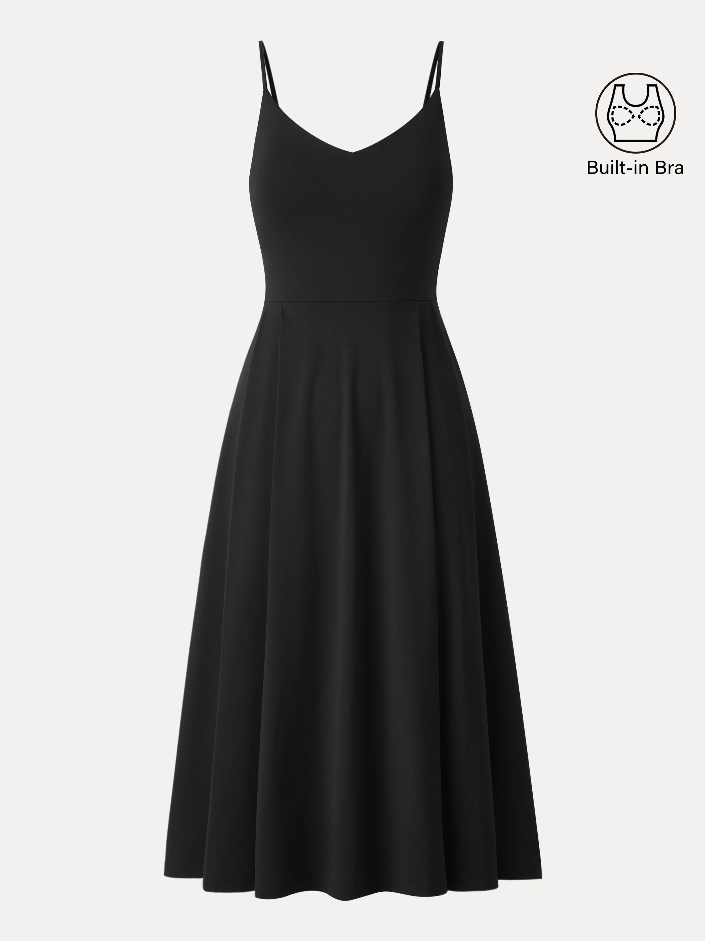 Bamboo Ponte V-neck Fit-and-flare Midi Brami Sundress with Pockets