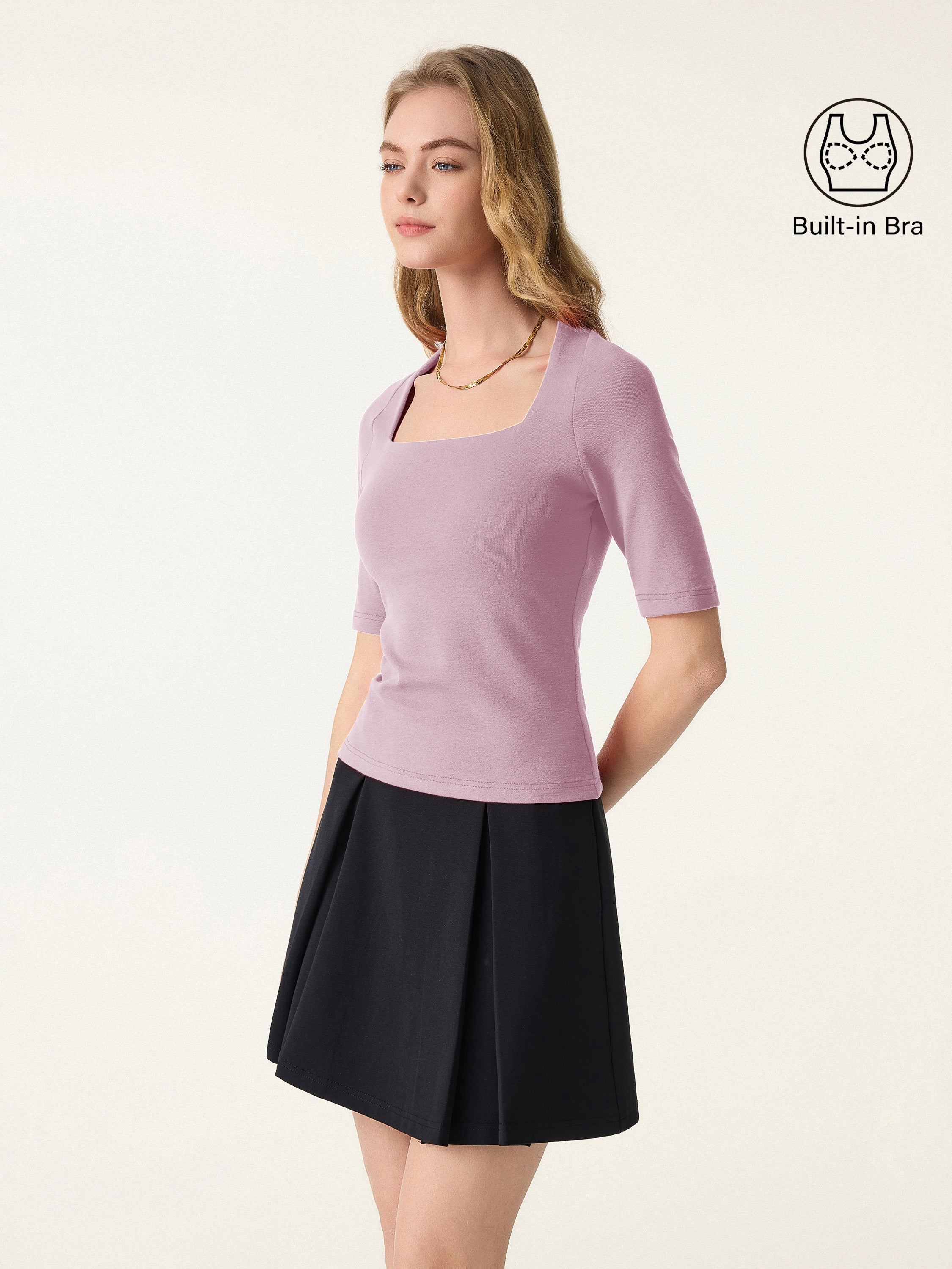 Cotton Lyocell Trapeze Neck Elbow Sleeve Brami