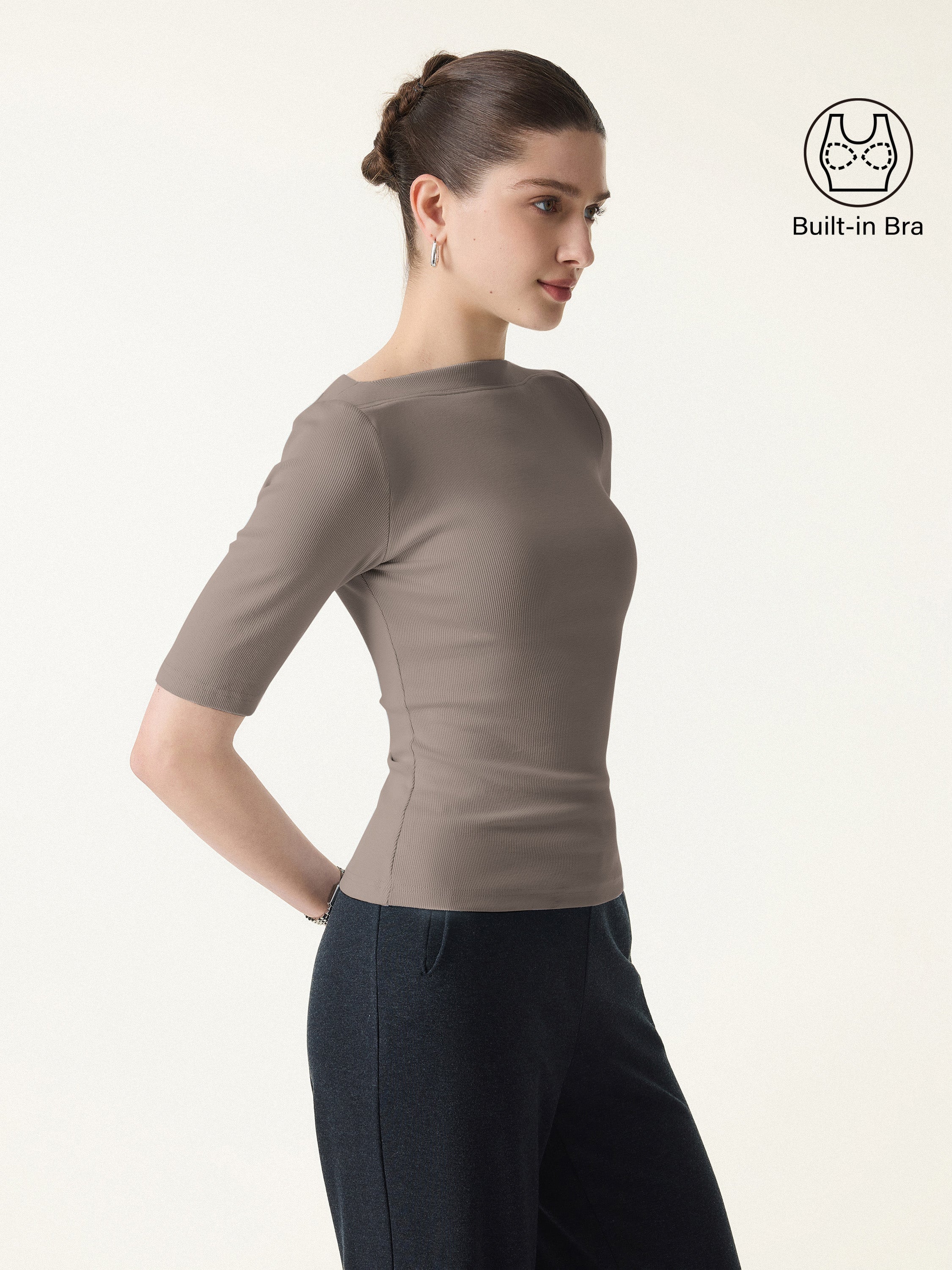 Cotton Viscose Slash Neck 3/4 Sleeves Brami