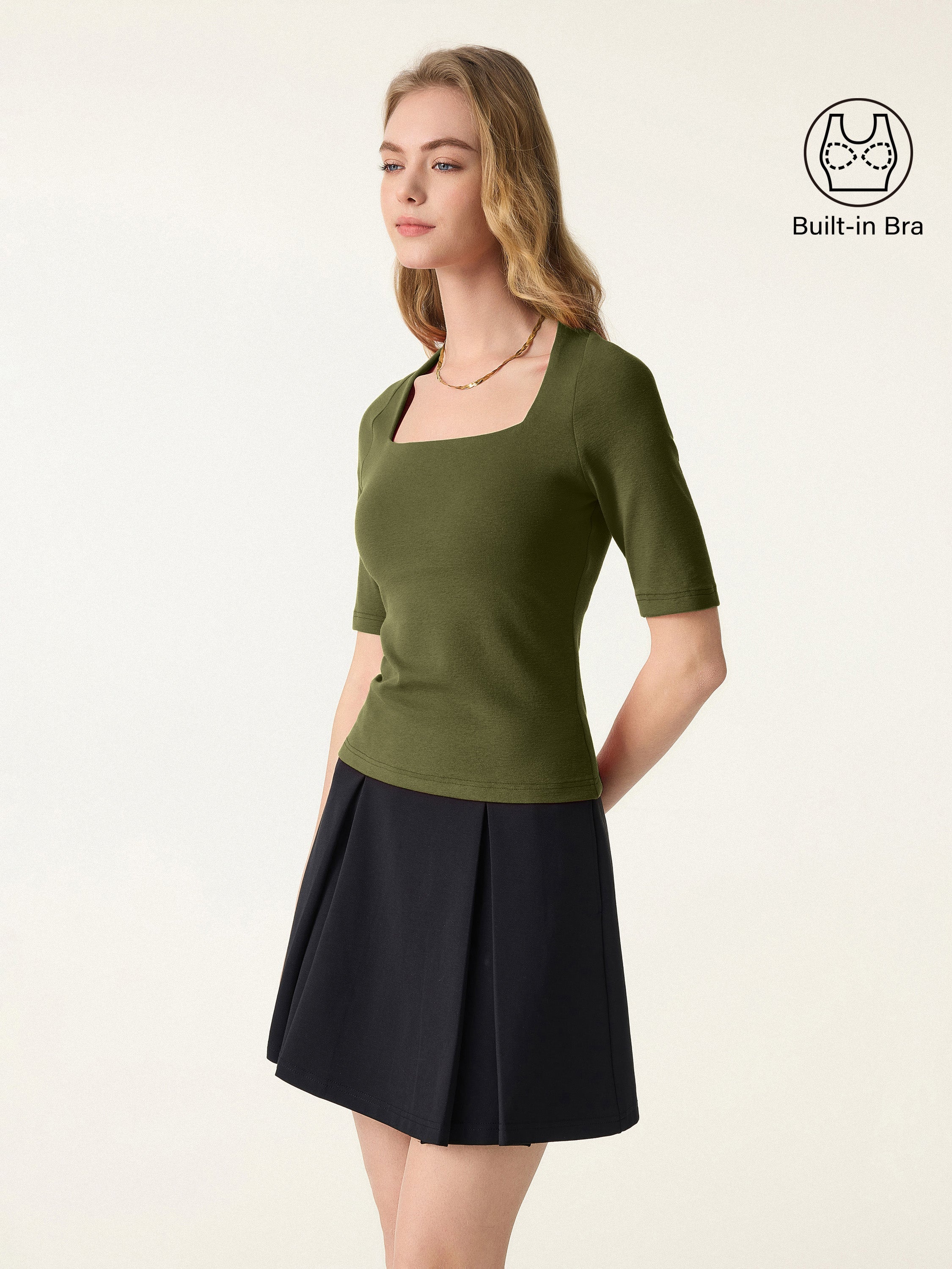 Cotton Lyocell Trapeze Neck Elbow Sleeve Brami