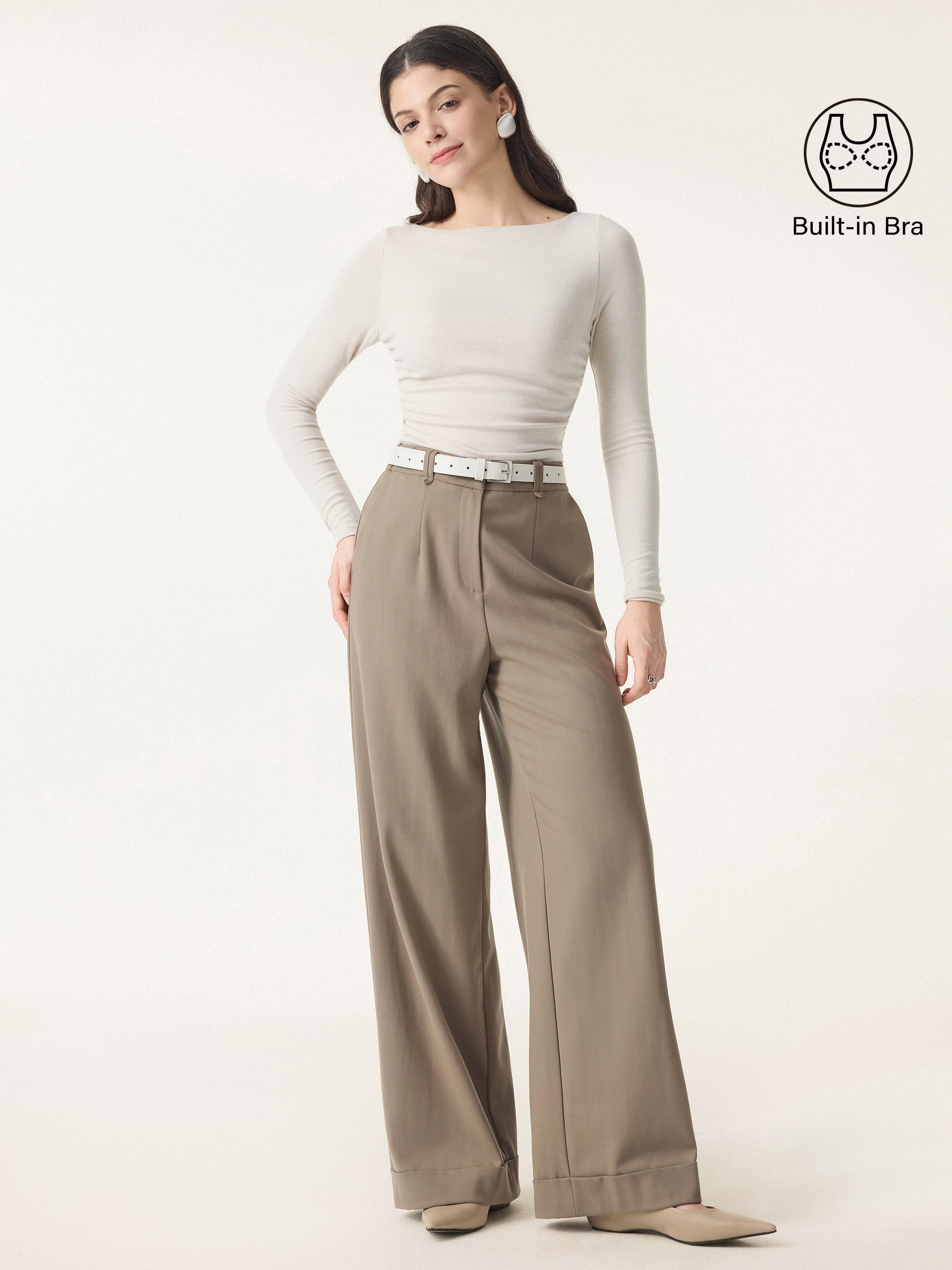 Light Warm Boatneck Ruched Brami Top