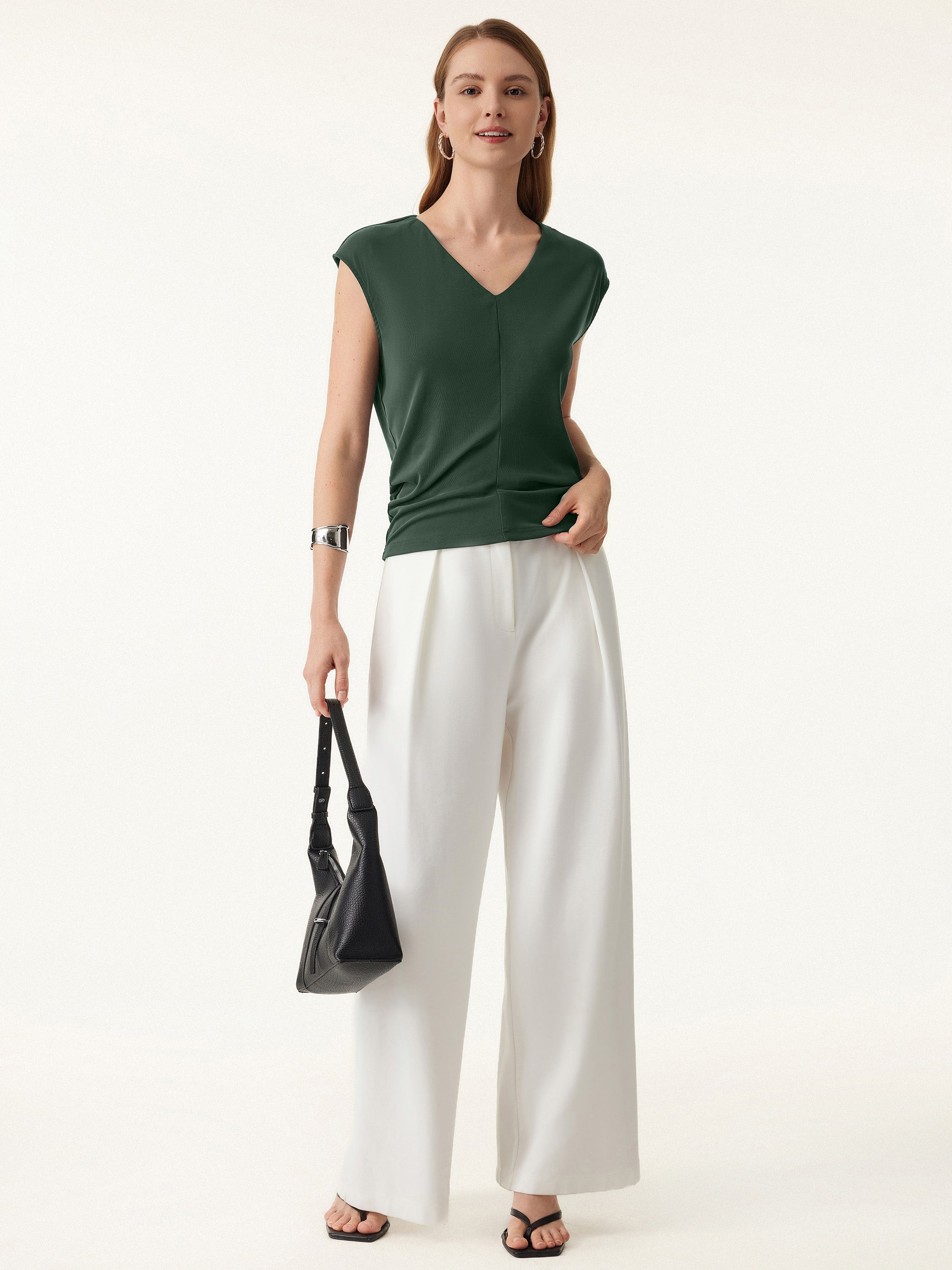 Sandwashed V-neck Cap Sleeve Top