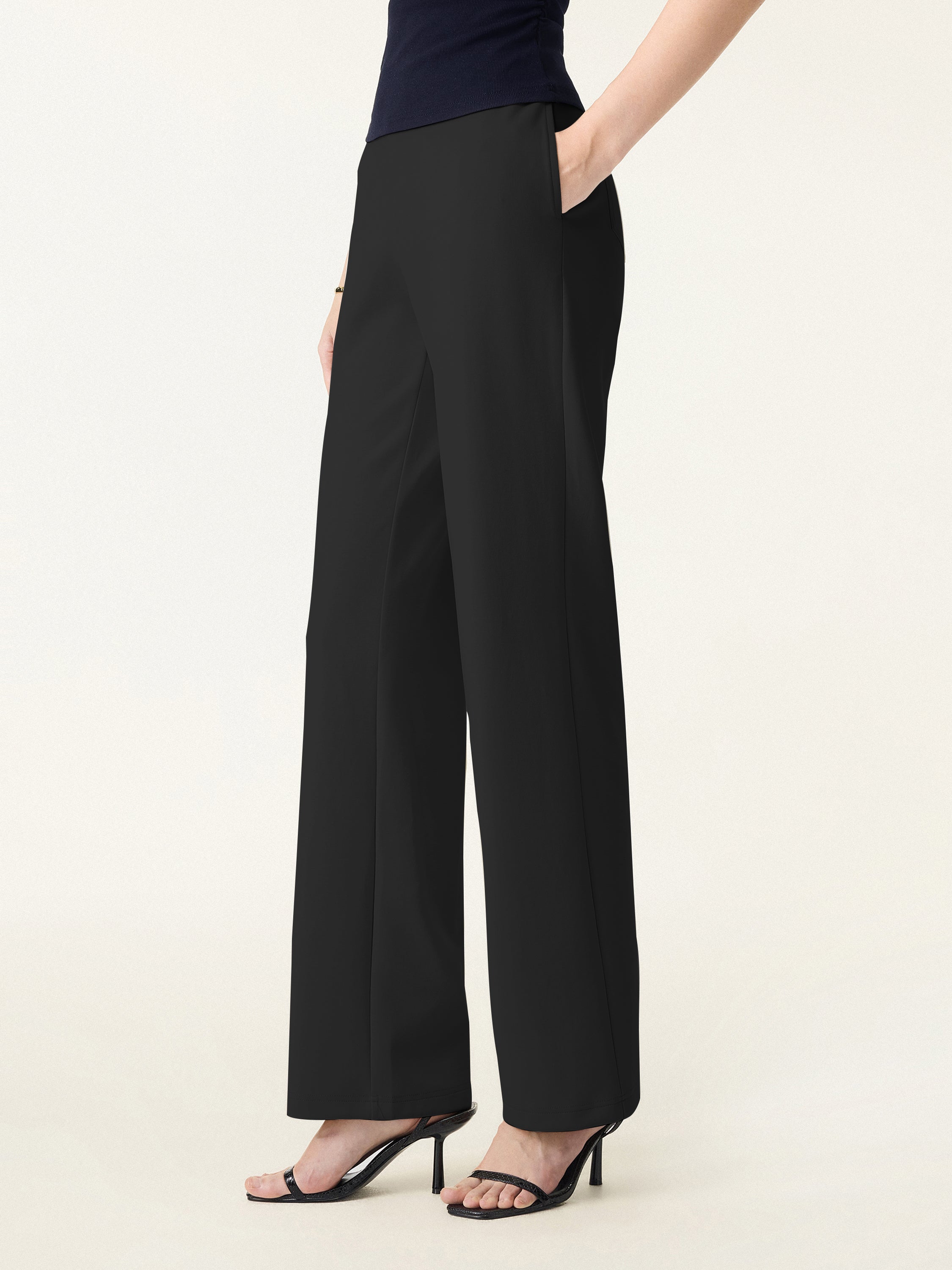 Stretch Cotton Blend Slim Straight Pull-on Pants with Pockets