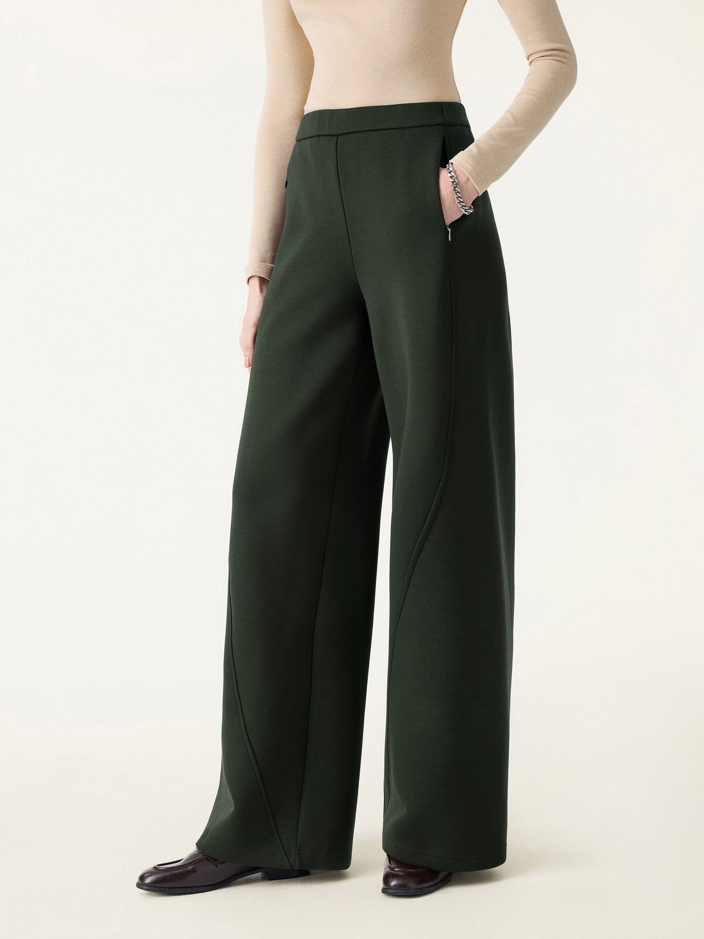 DoubleWarm High Rise Wide Leg Pull-on Pants with Pockets