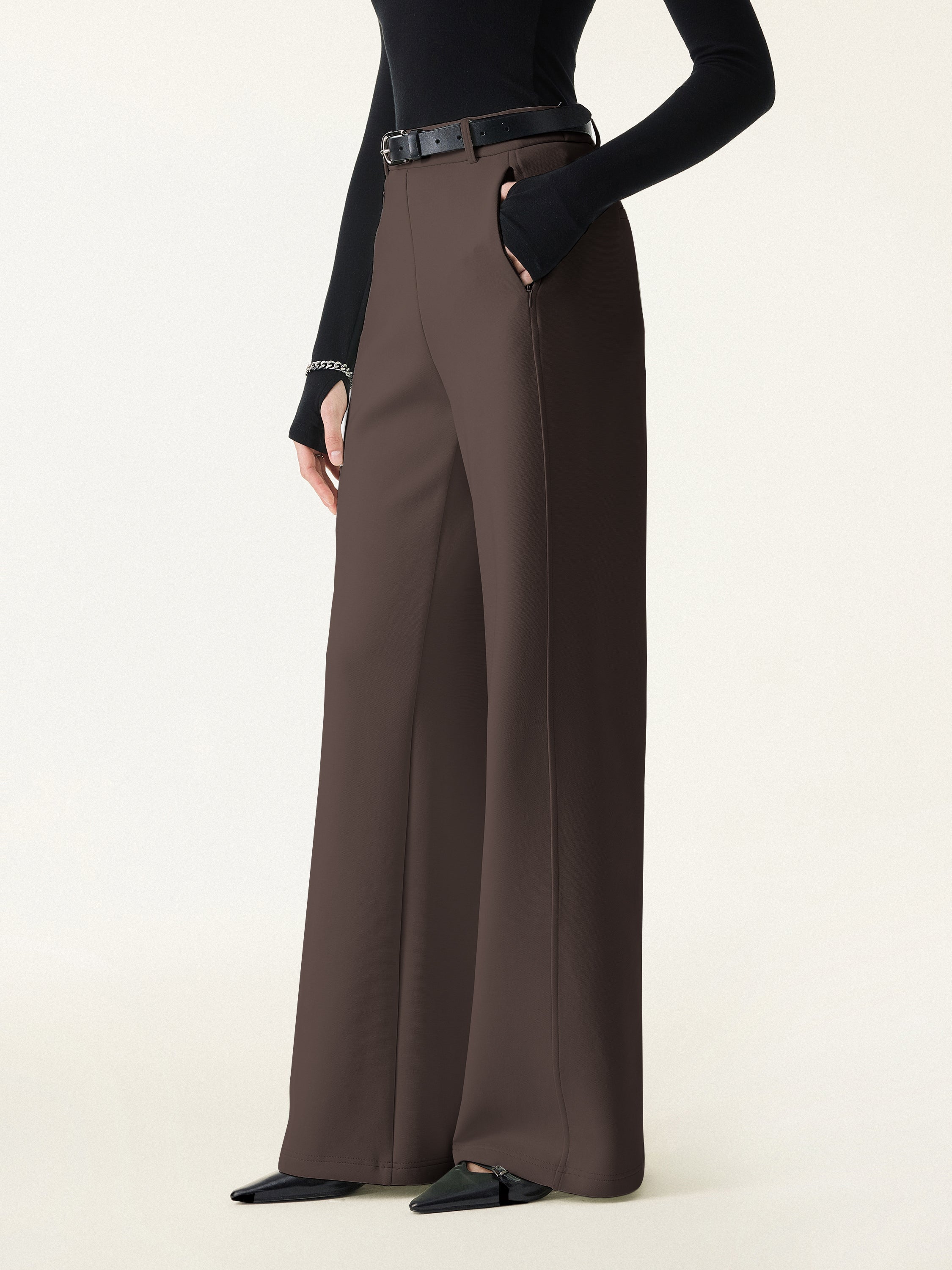 Stretch Cotton Blend Slimming High Rise Wide Leg Pants