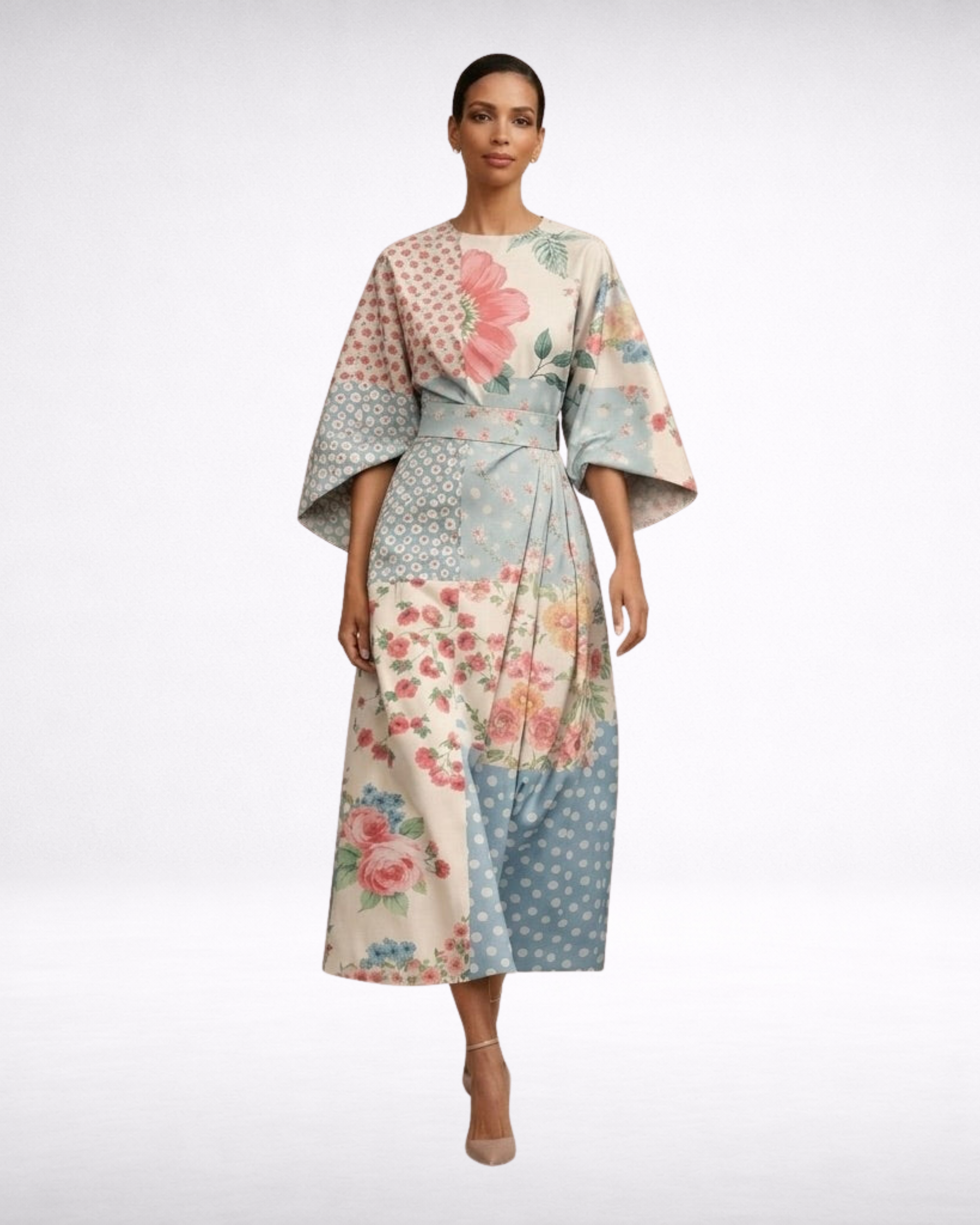 CLEMENTINE | Floral Midi with Sculpted Waist and Airy Elegance