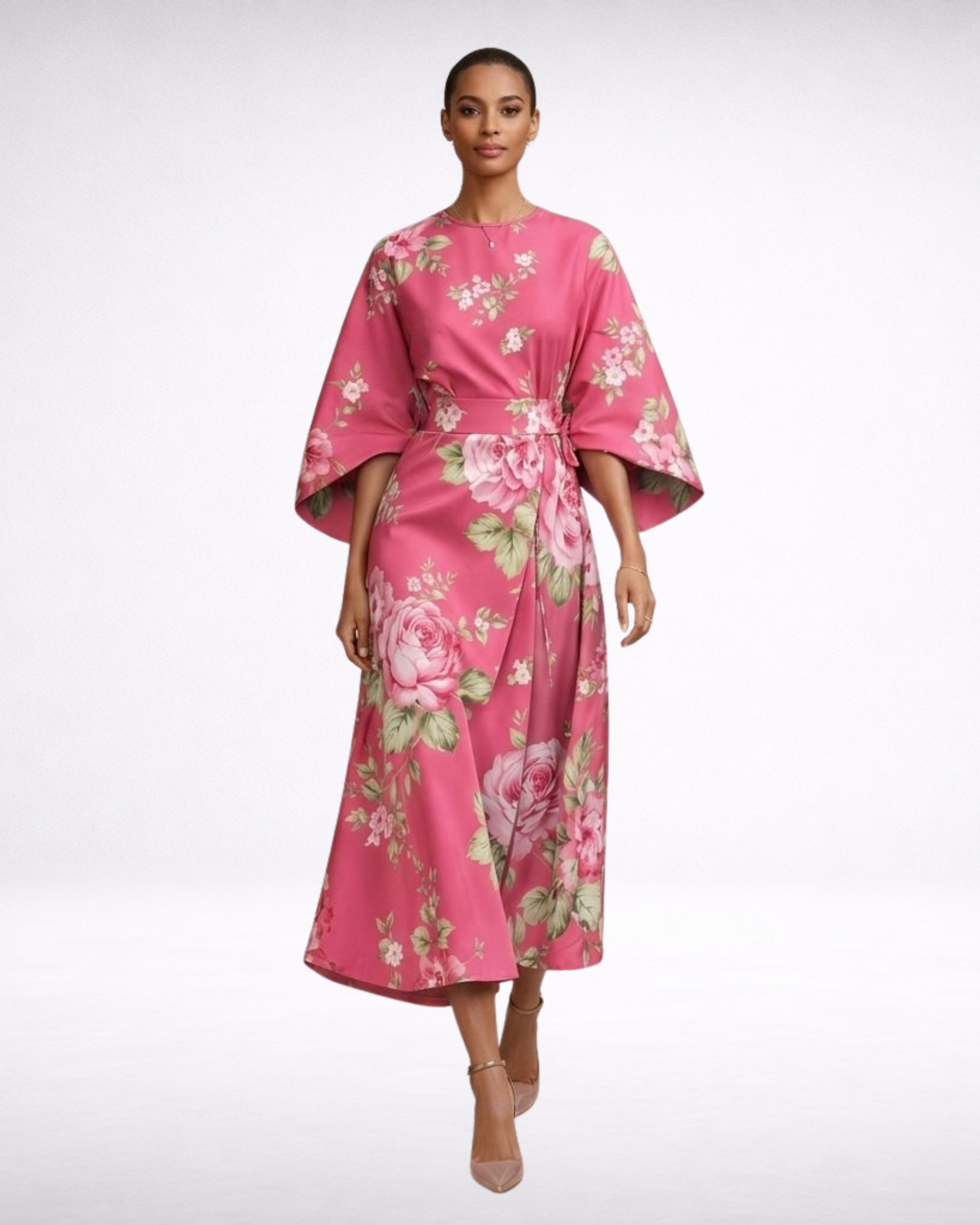 CLEMENTINE | Floral Midi with Sculpted Waist and Airy Elegance