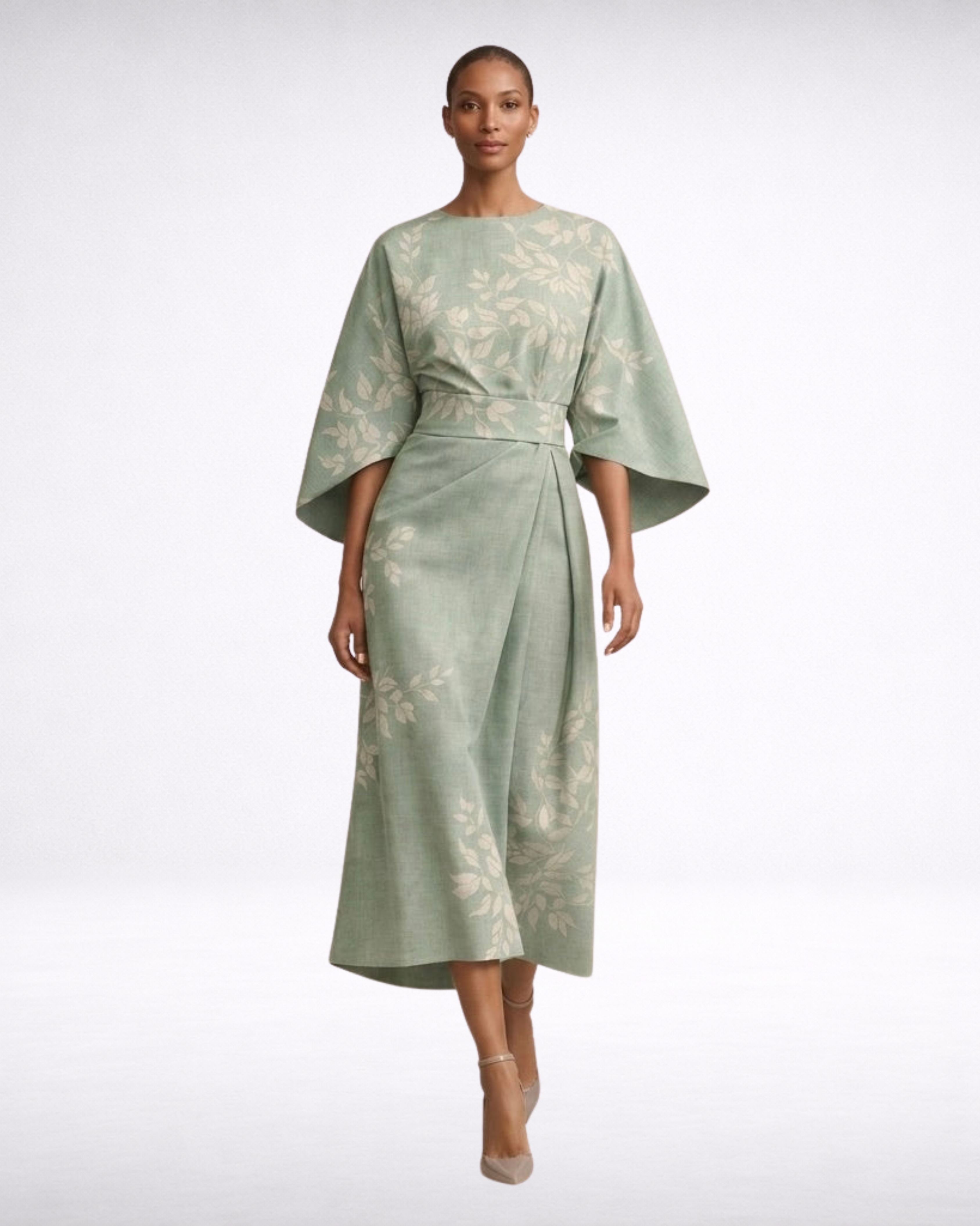 CLEMENTINE | Floral Midi with Sculpted Waist and Airy Elegance