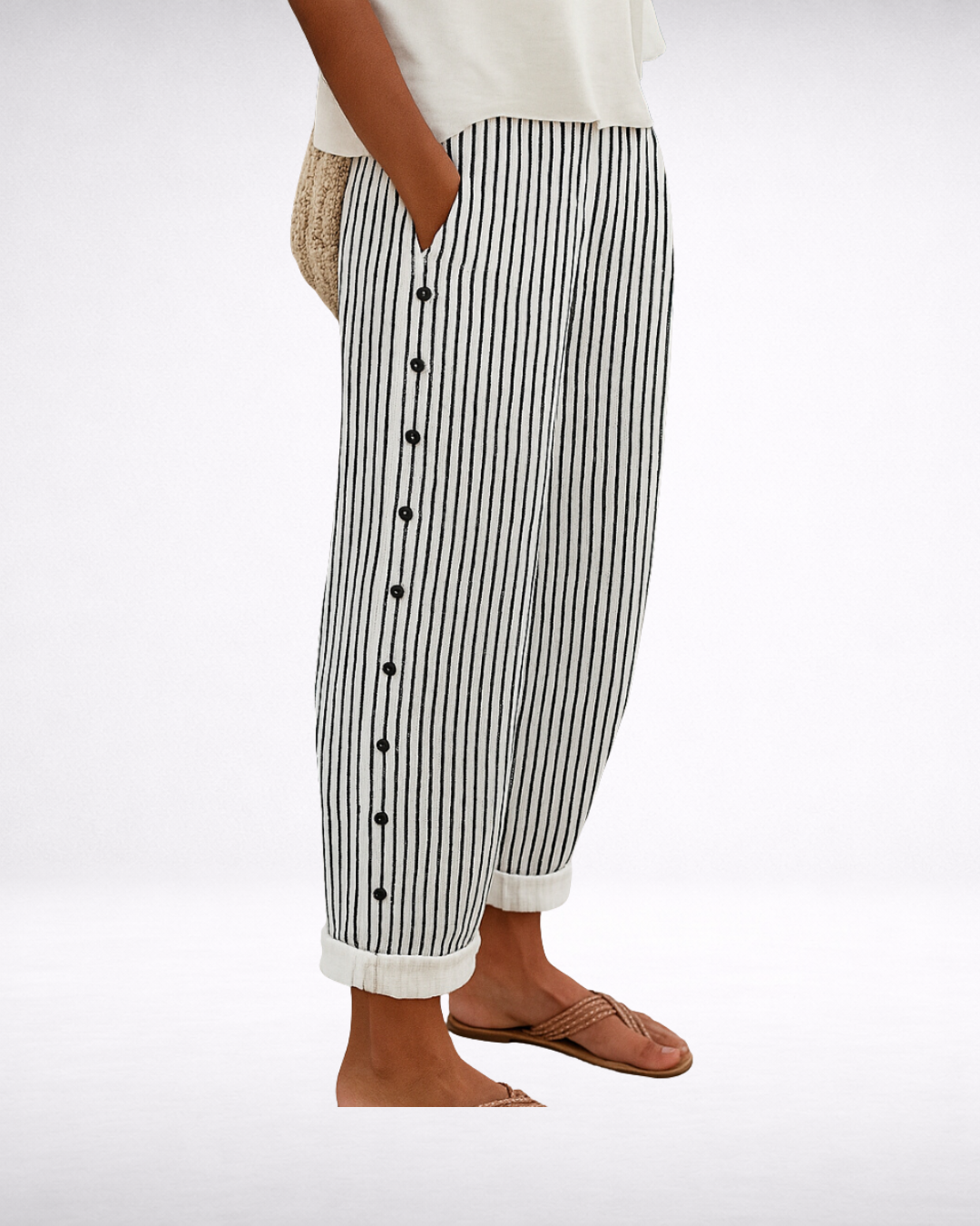 Caitlin | Stylish Striped Button Pants