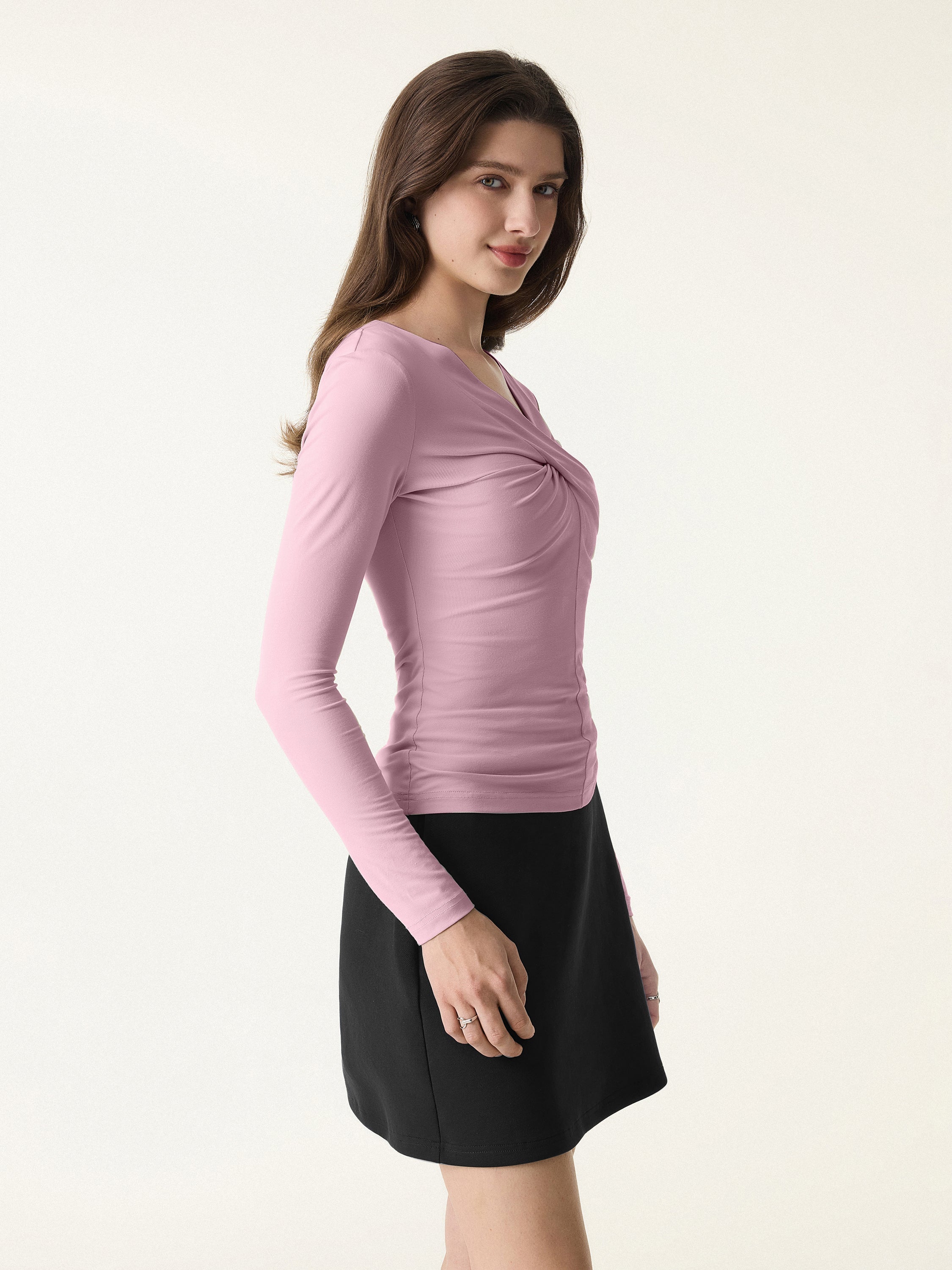 SkinKiss Twisted V-Neck Long Sleeve Top