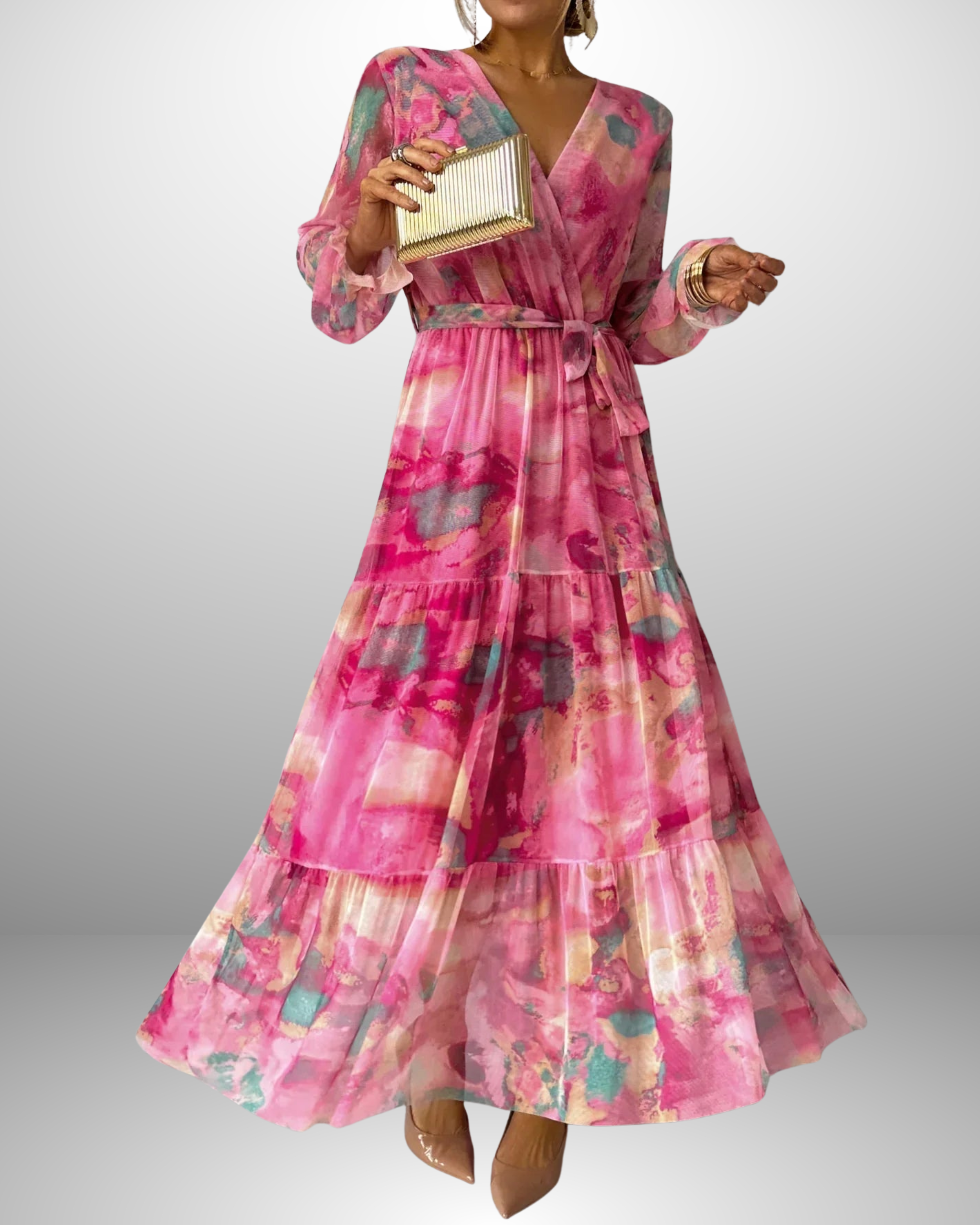 ZOEY | Vibrant Floral Wrap Dress with Flattering Tiered Silhouette