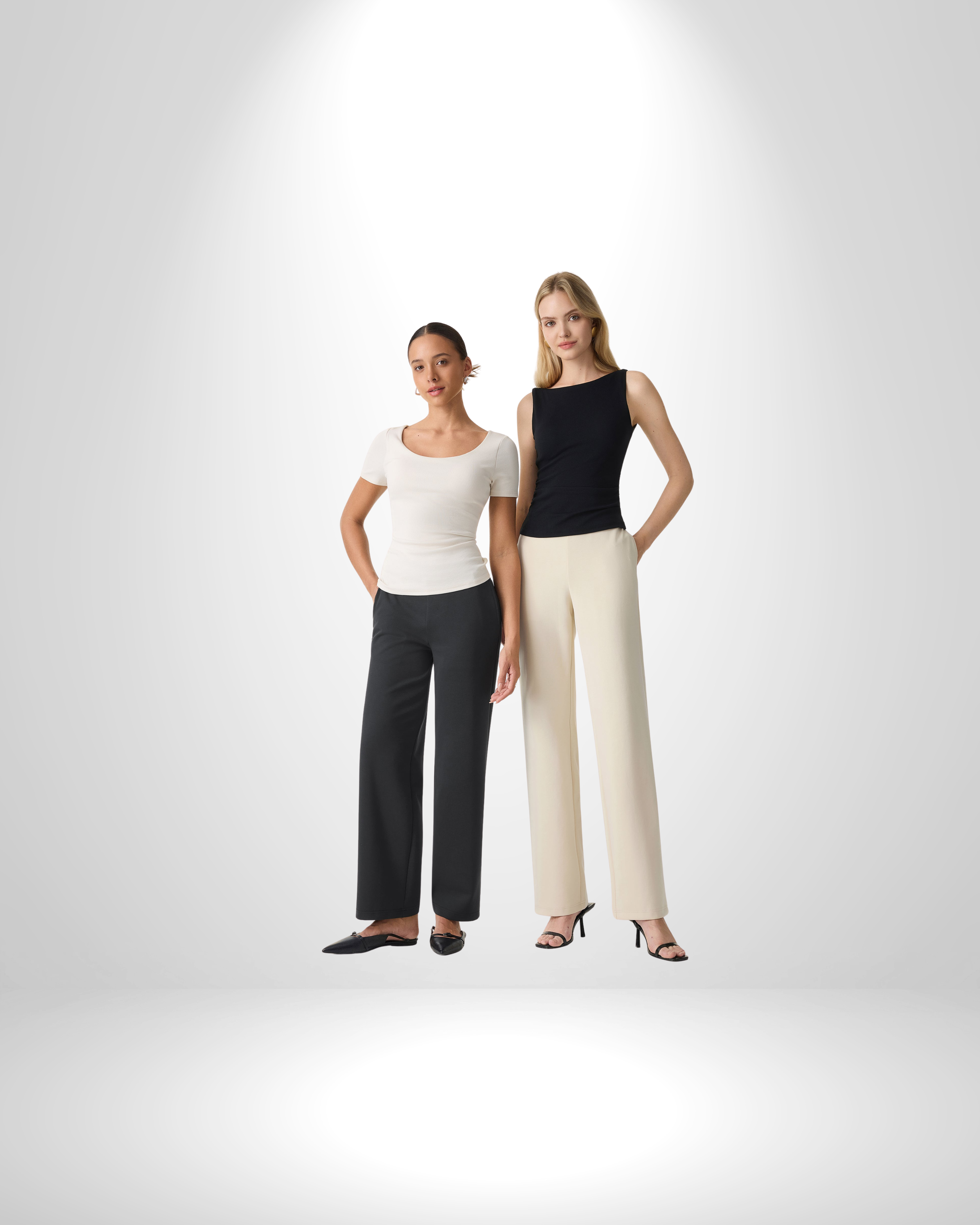 Stretch Cotton Blend Slim Straight Pull-on Pants with Pockets