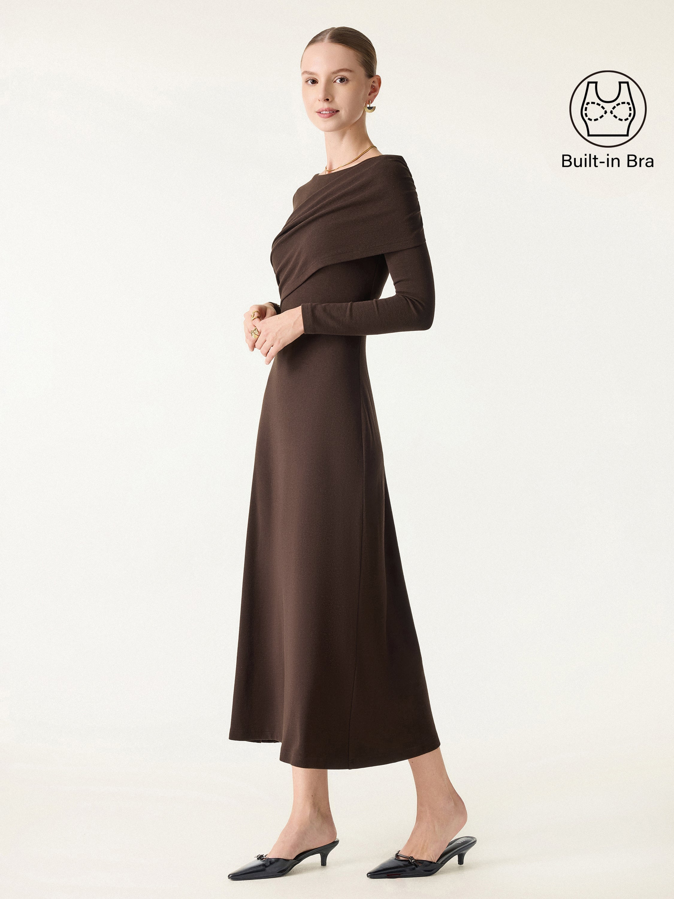 Chic Boatneck Ruched Midi Brami Dress