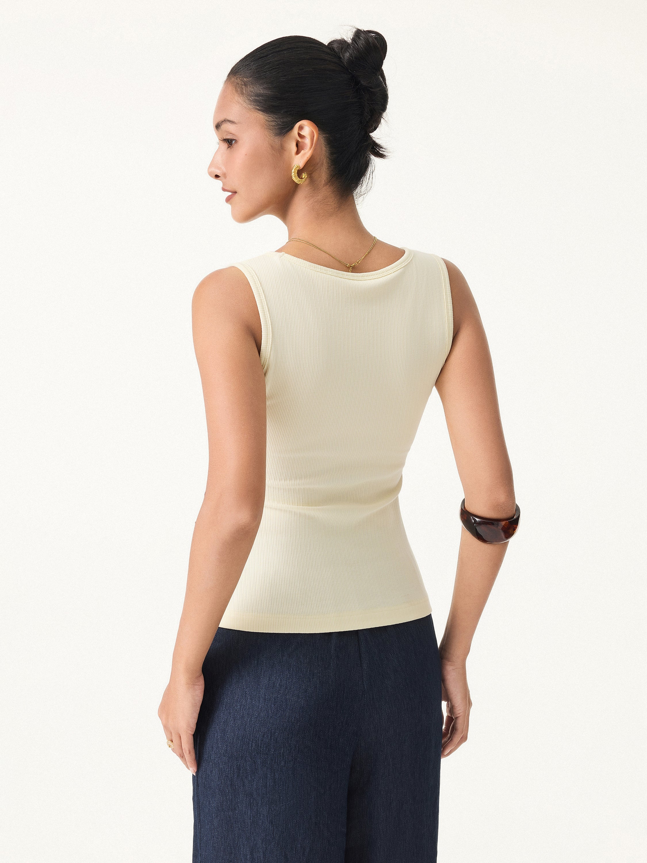 Stretch Cotton Pointelle V-neck Sleeveless Brami Tank