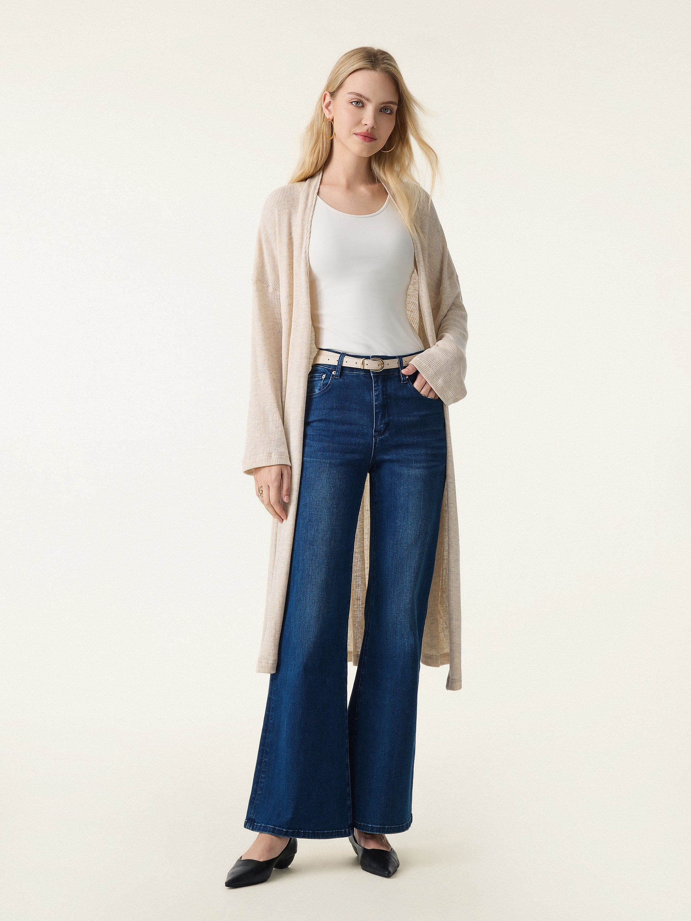 Soft Drape Open Front Cardigan with Pockets