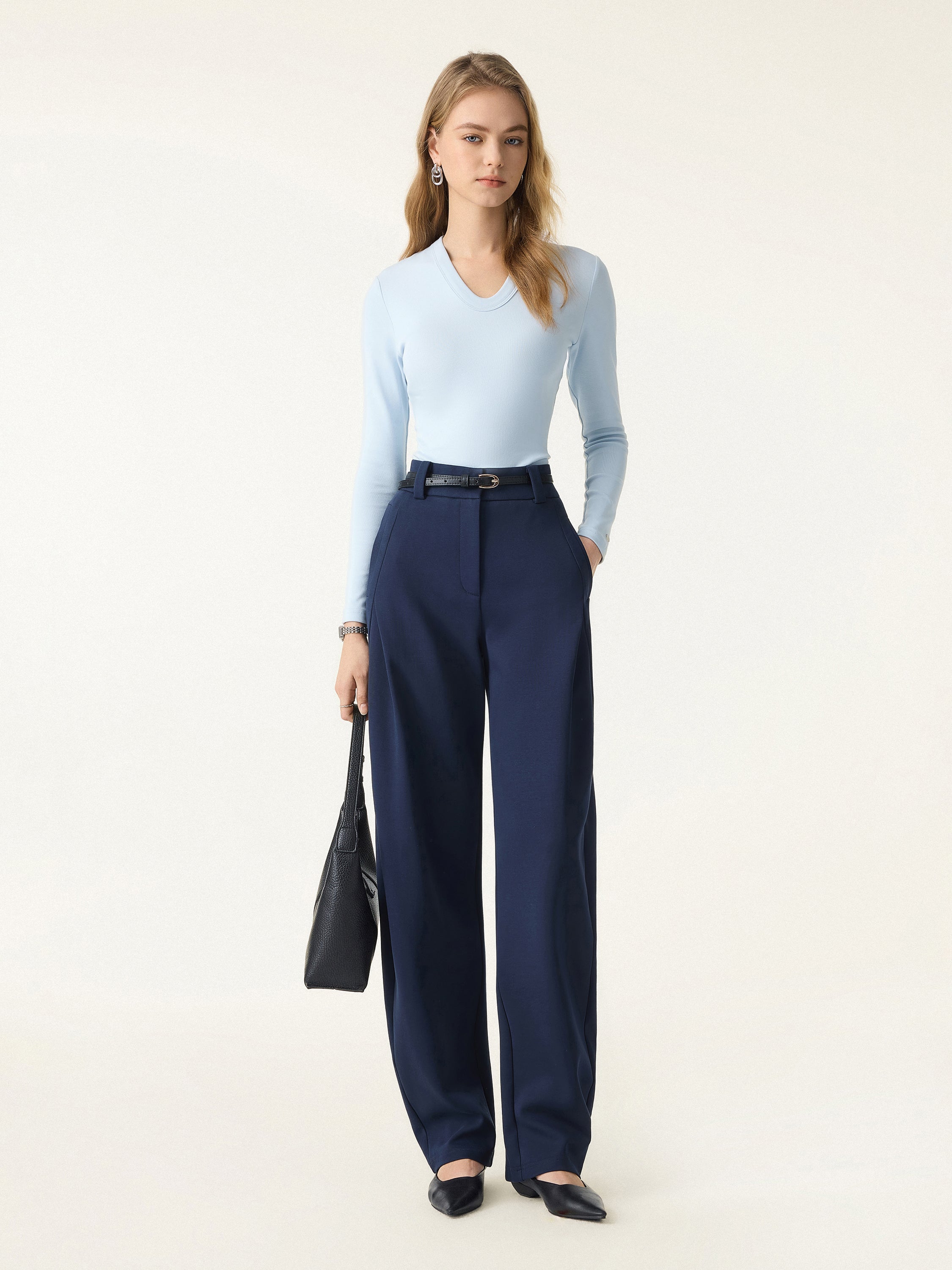 Cotton Lyocell Oval V-Neck Long Sleeve Brami
