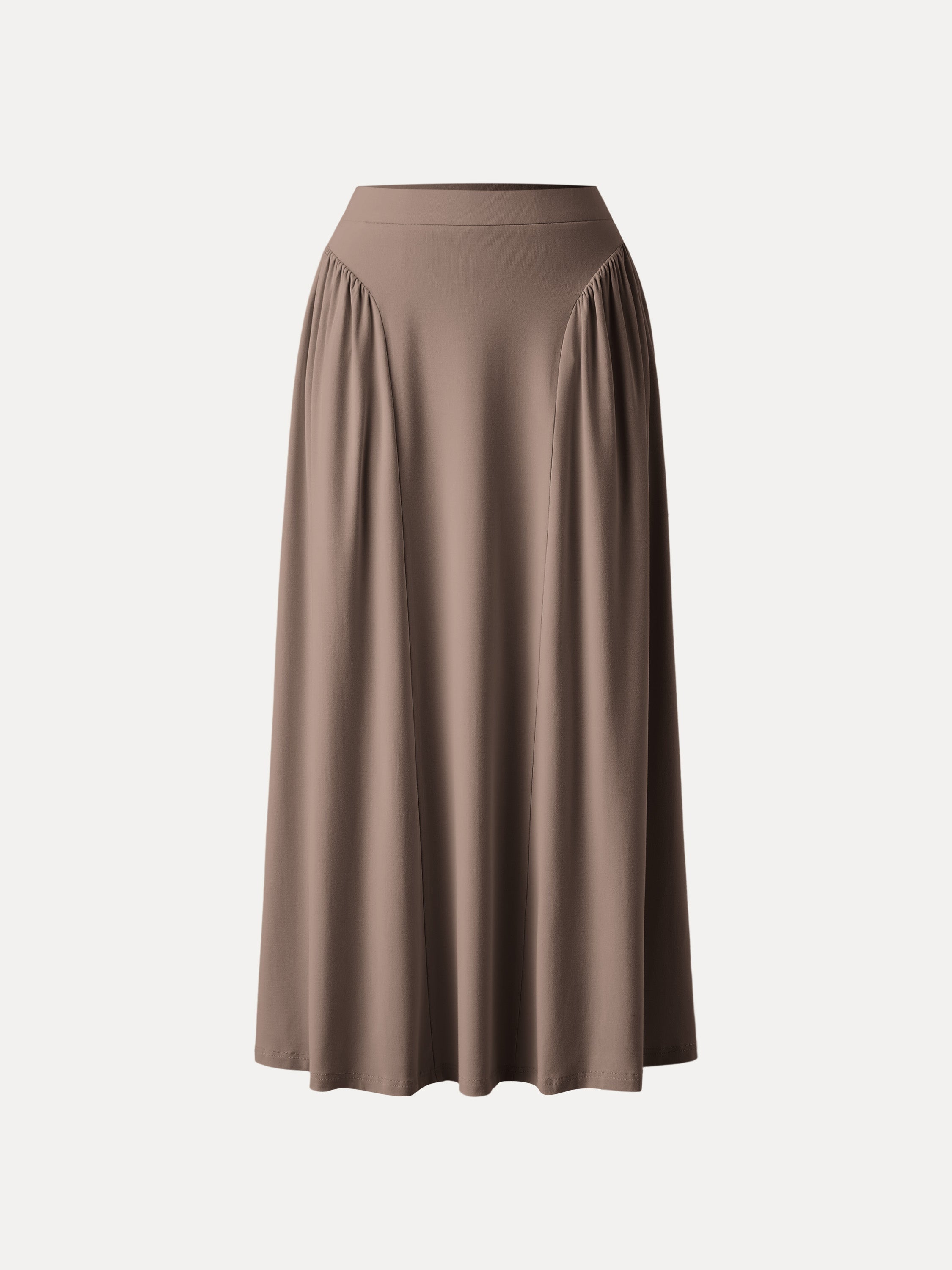 Curved Gathering Flared Midi Skirt with Pockets