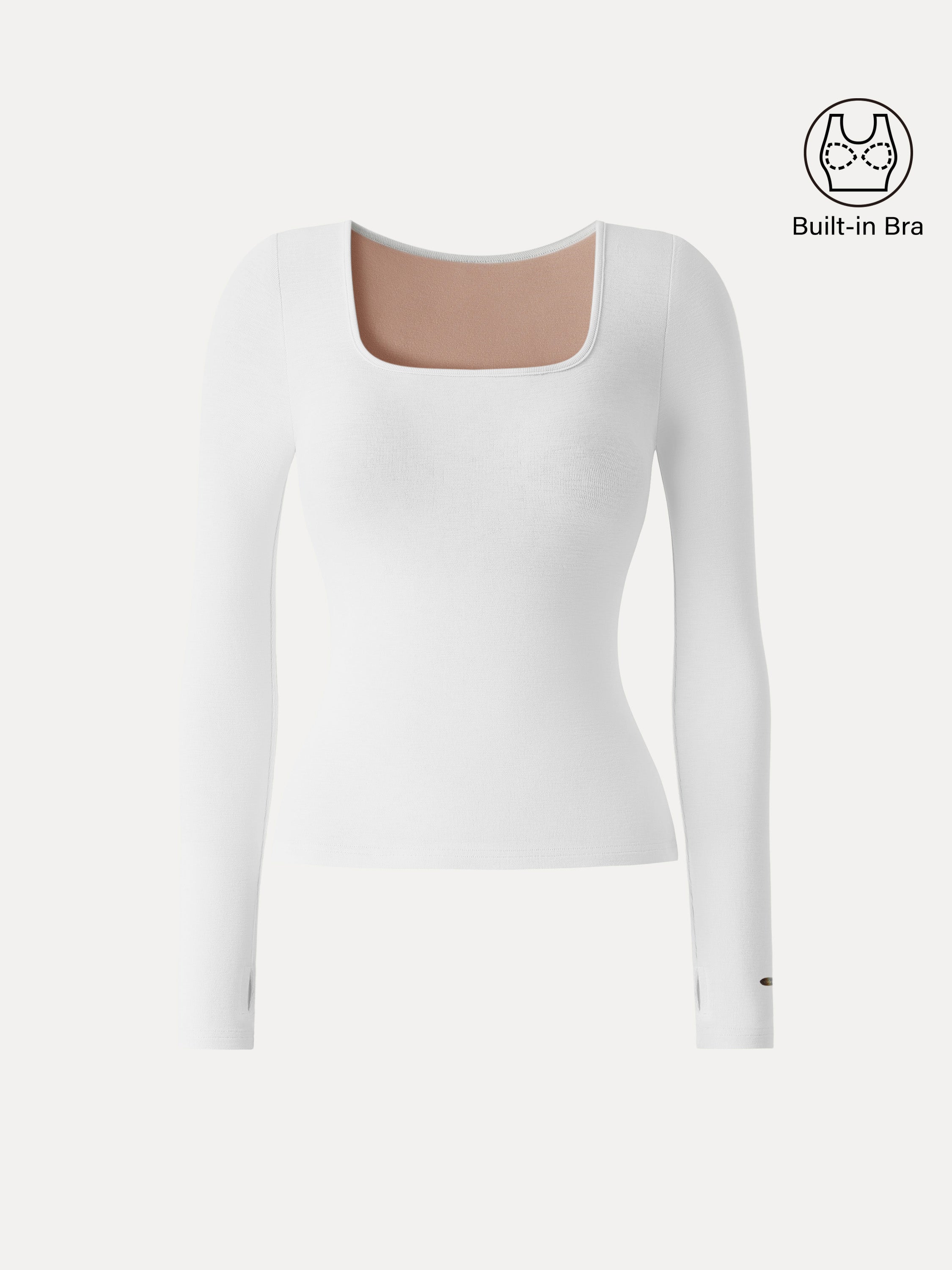 Cotton Viscose Square Neck Long Sleeve Brami with Thumbholes