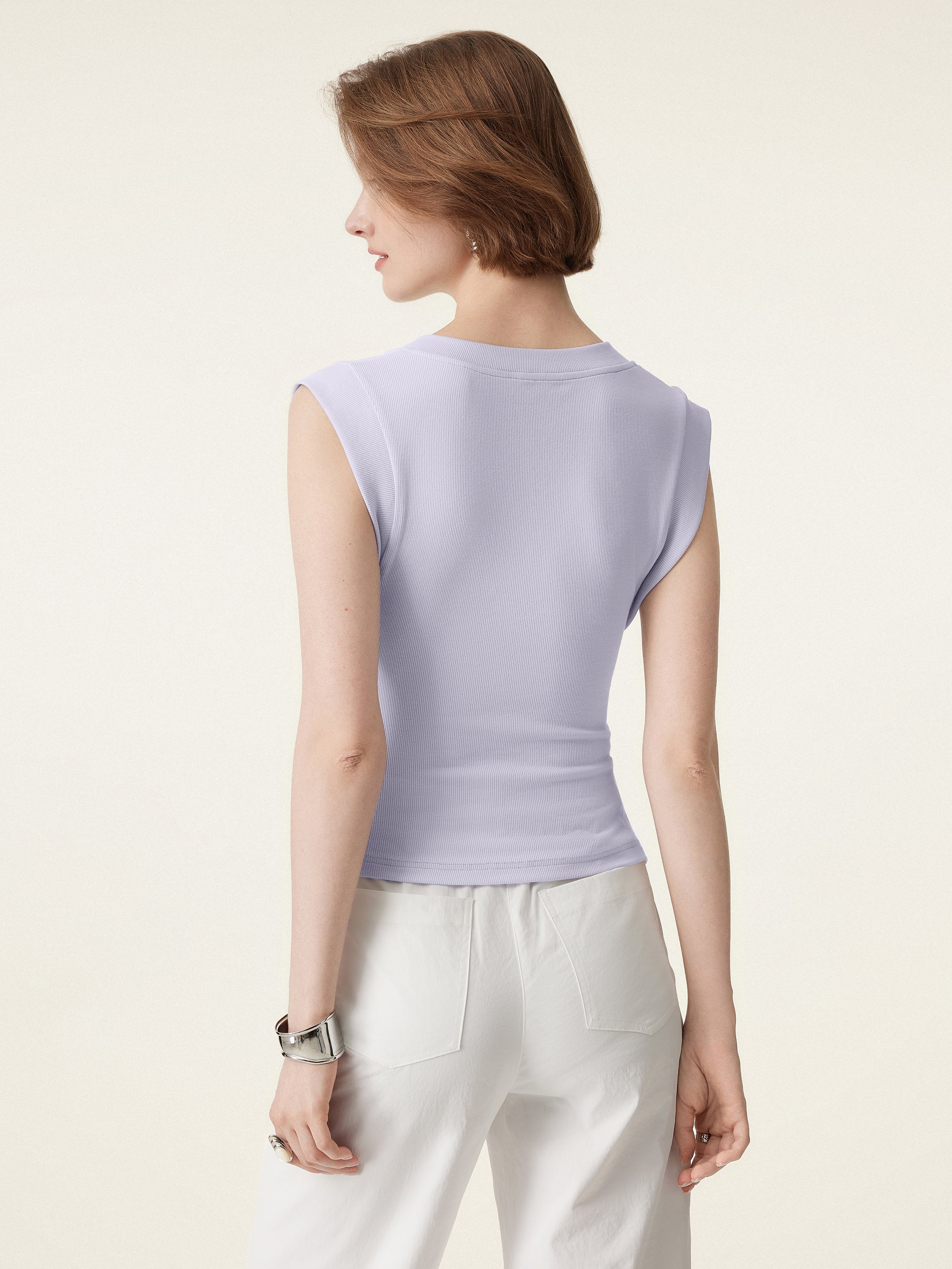 Stretch Cotton V-neck Side Ruched Muscle Brami Top