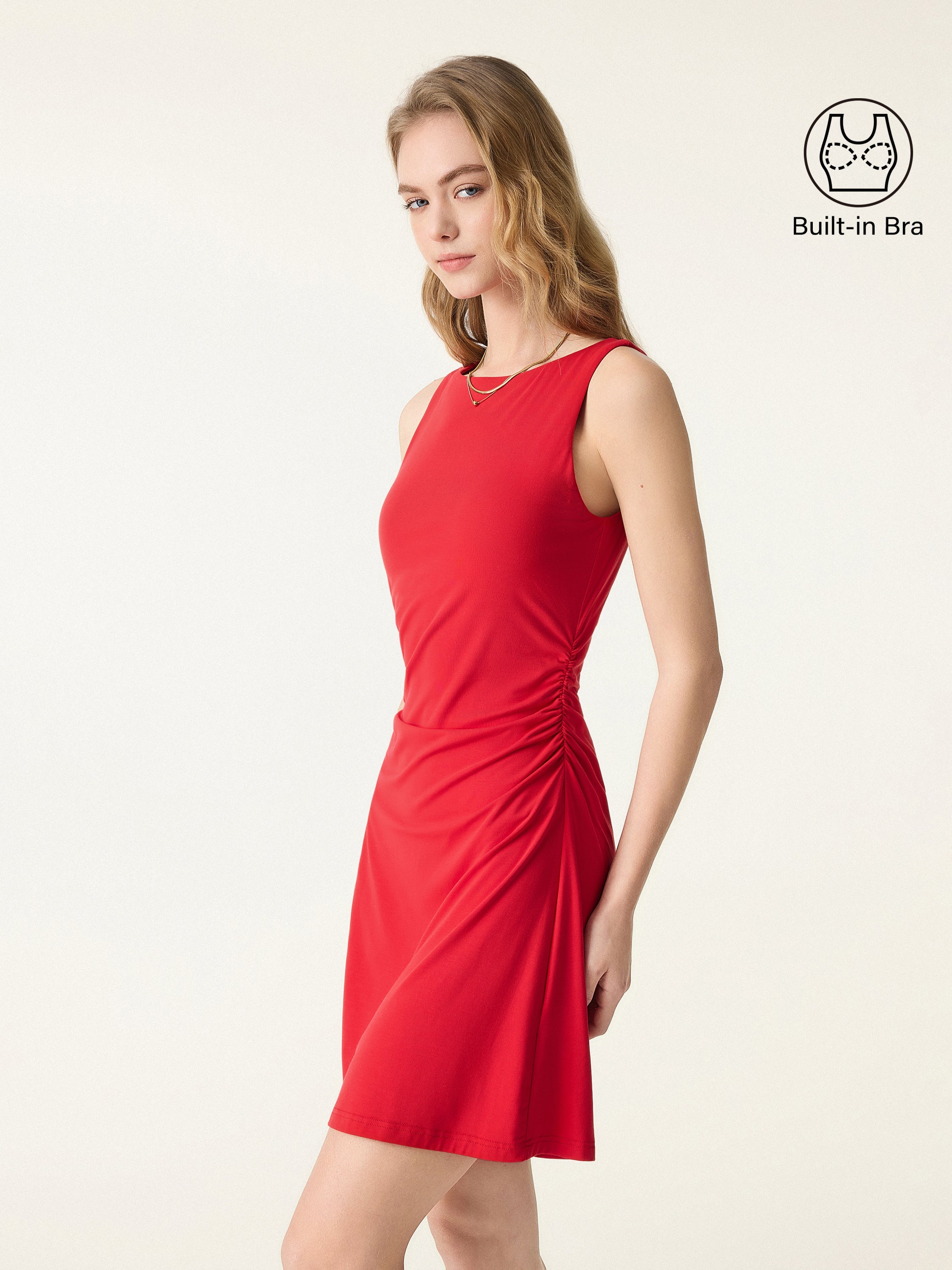 SkinKiss Boatneck Ruched A-line Mini Brami Dress