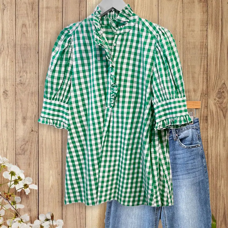 Clara Gingham Ruffle Blouse