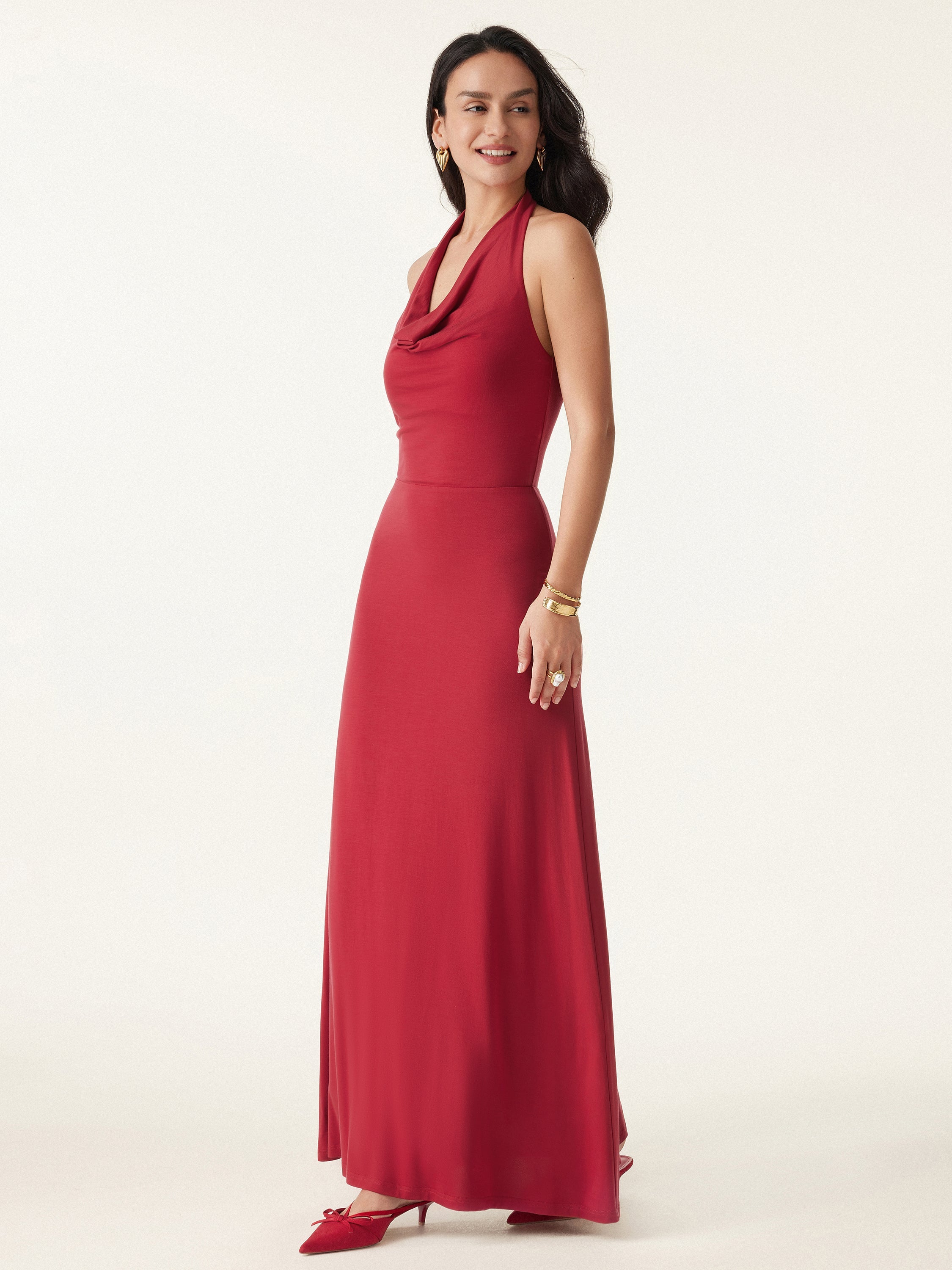 Stunning Cowl Neck Flared Maxi Brami Dress