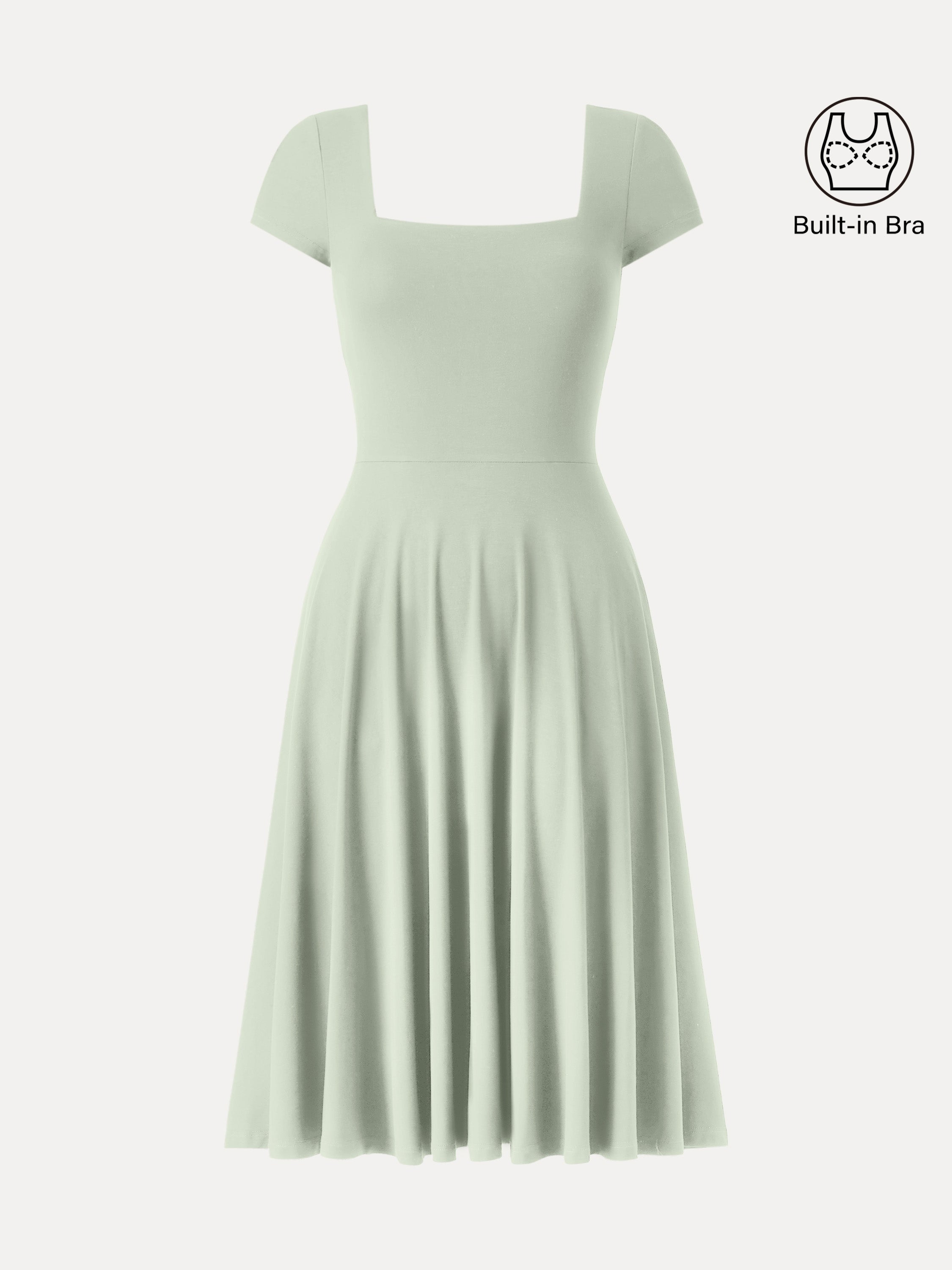 Flowy Square Neck Short Sleeve Midi Brami Dress