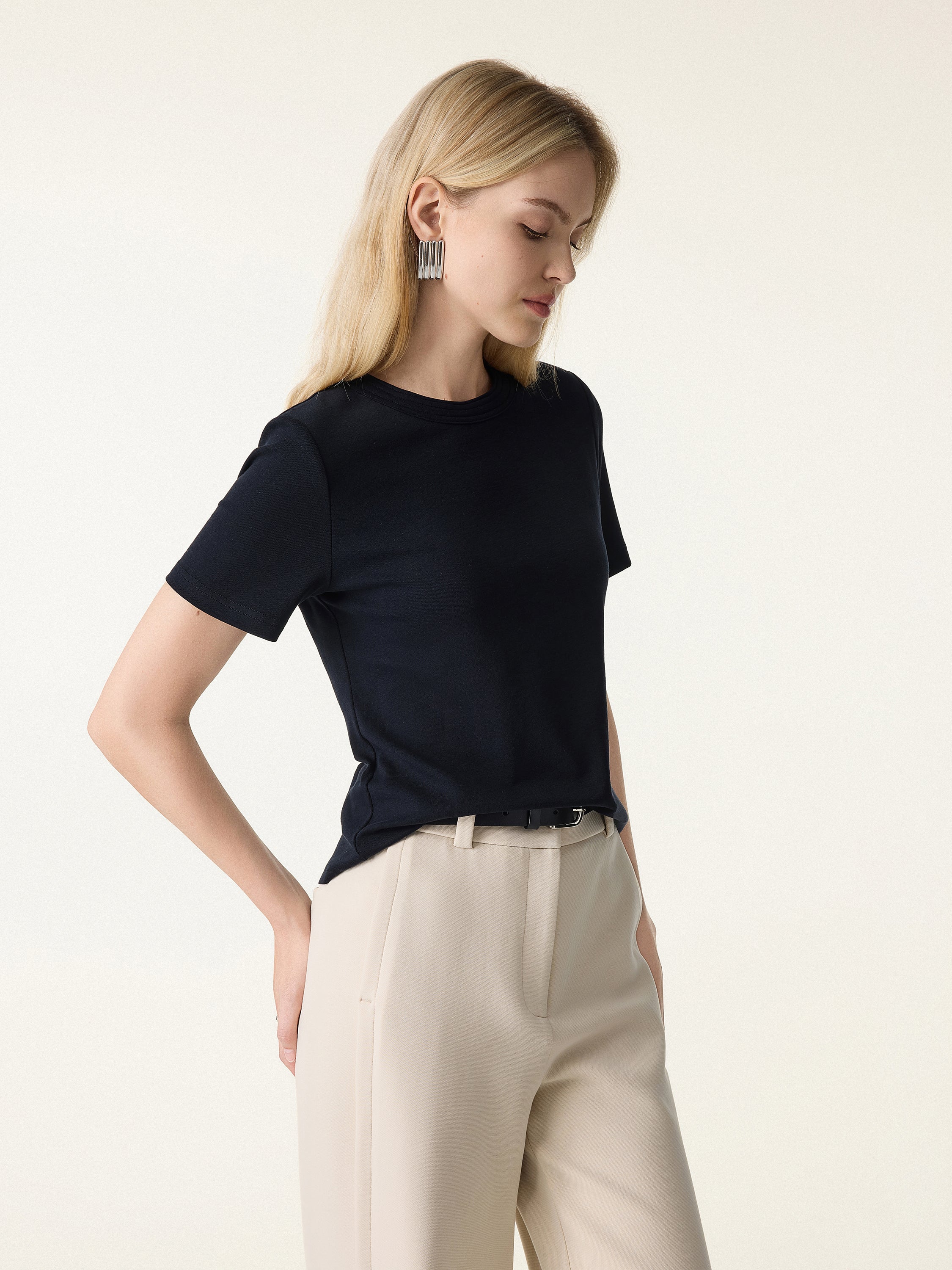 Cotton Lyocell Crew Neck Short Sleeve Brami