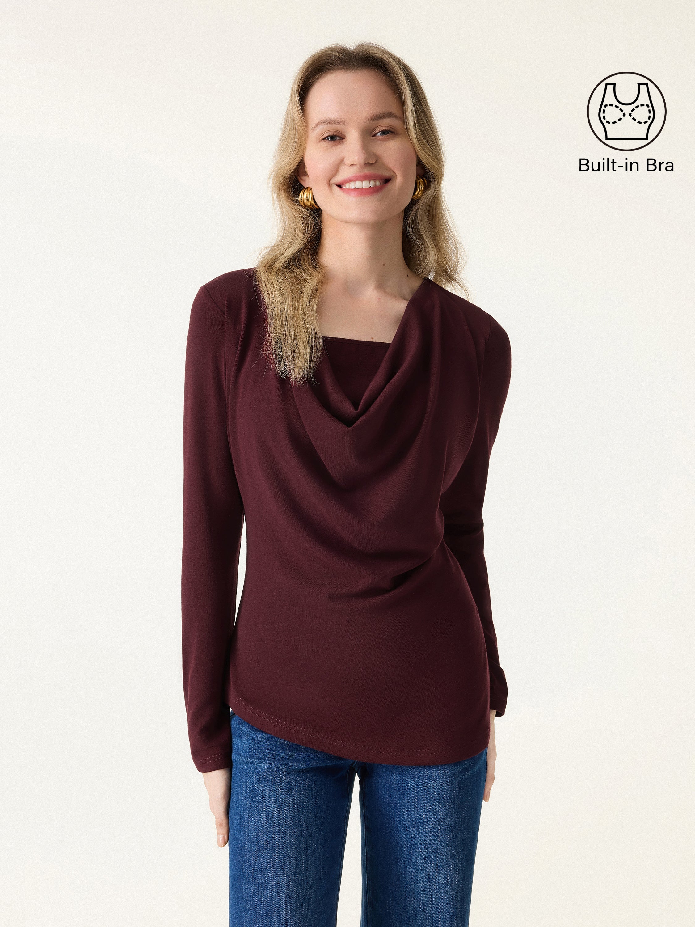 Cowl Neck Built-in Coverage Long Sleeve Brami
