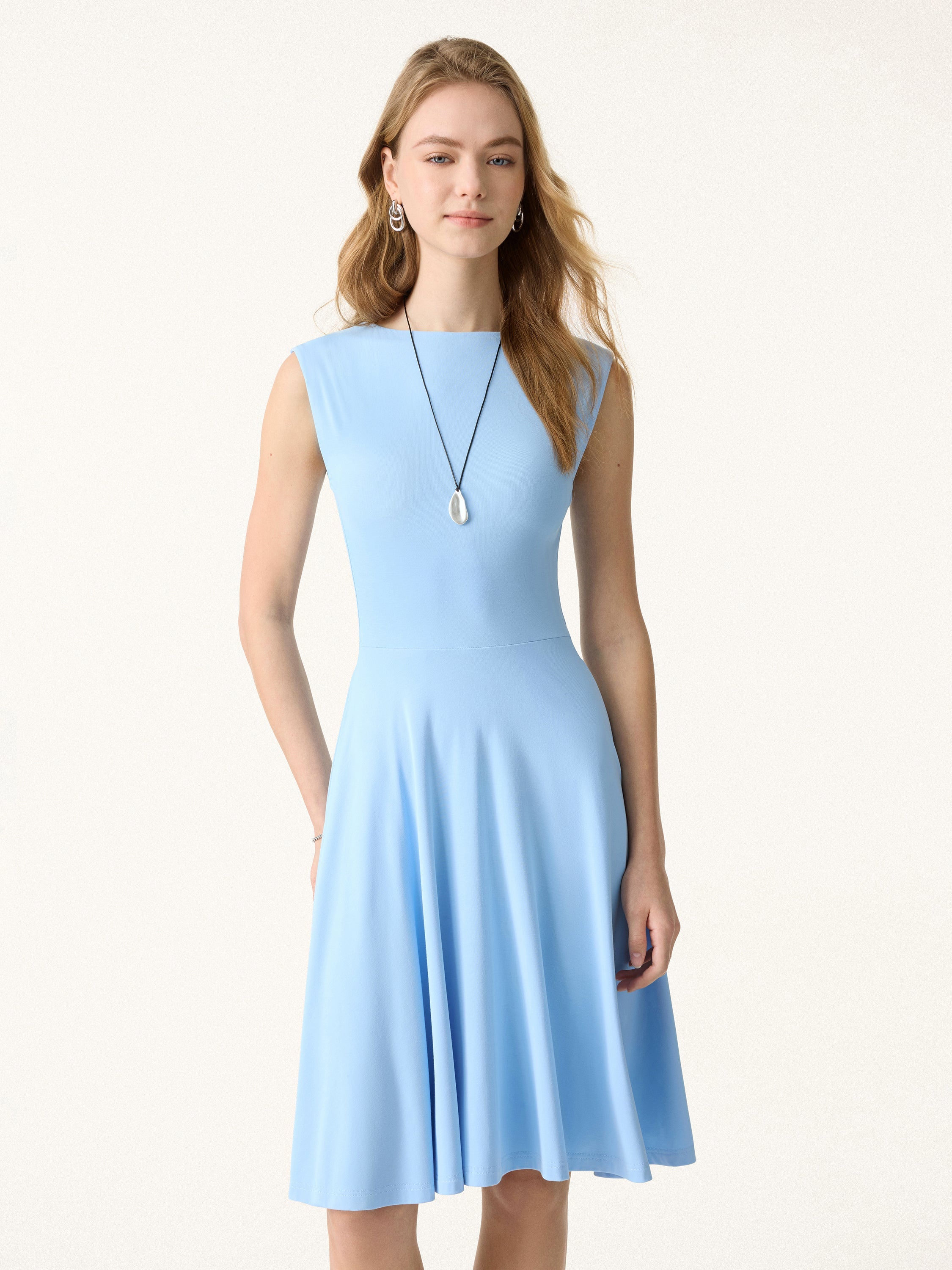 SkinKiss Boatneck Wide Shoulder Brami Dress with Pockets