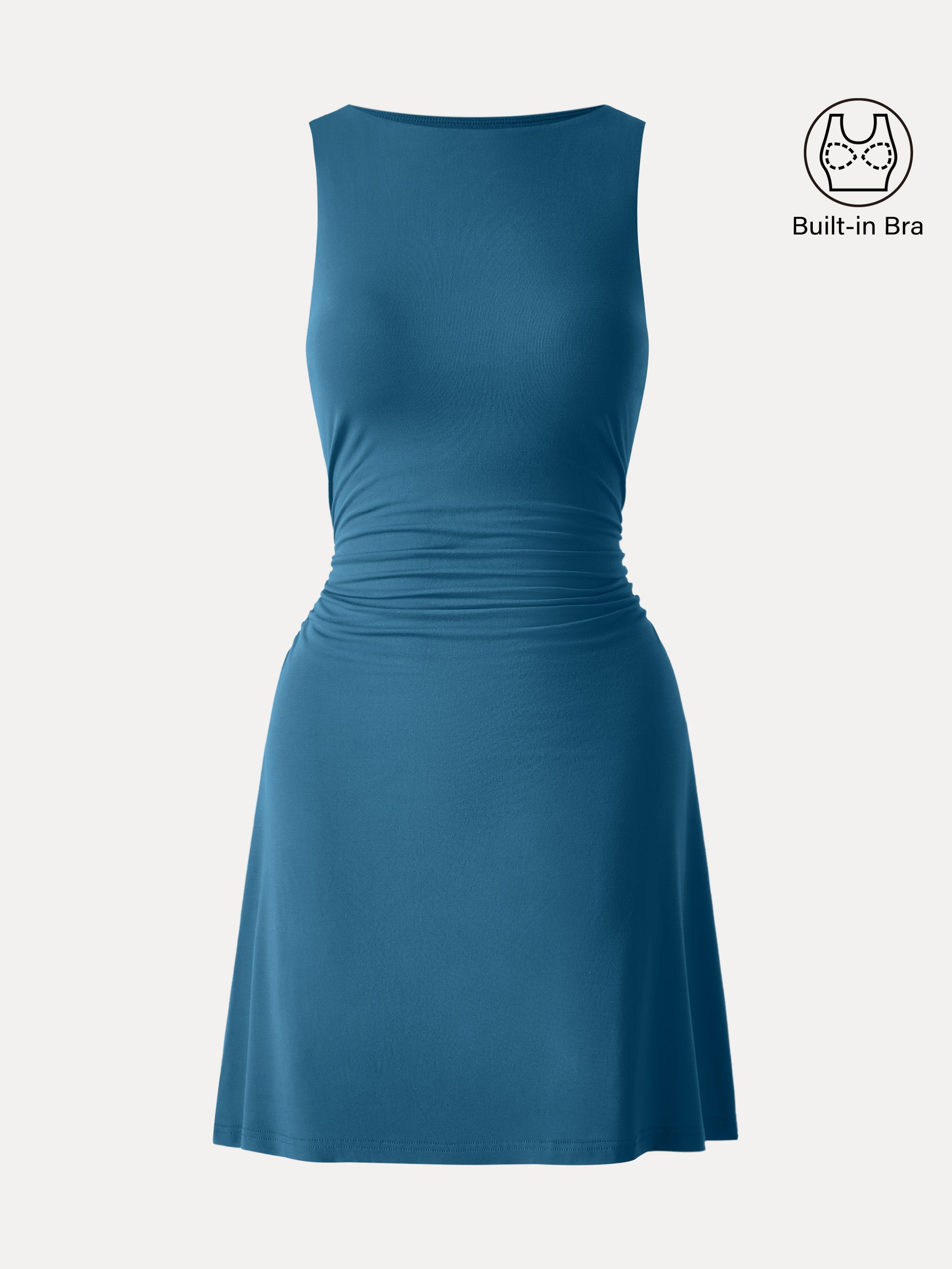 SkinKiss Boatneck Ruched A-line Mini Brami Dress