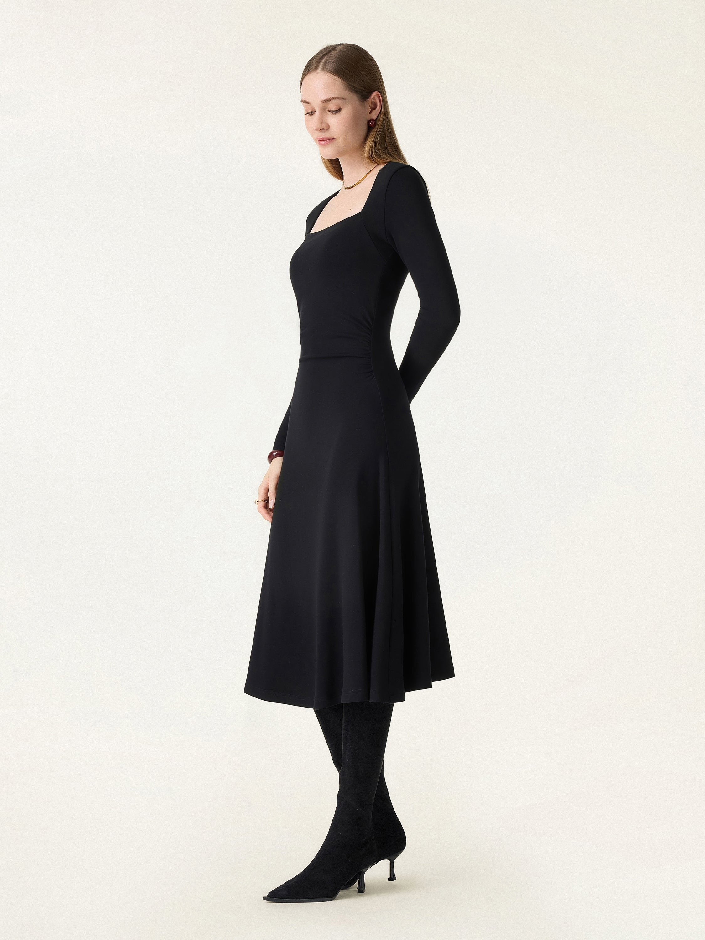 ProWarm Angular Square Neck Fit-and-Flare Midi Brami Dress