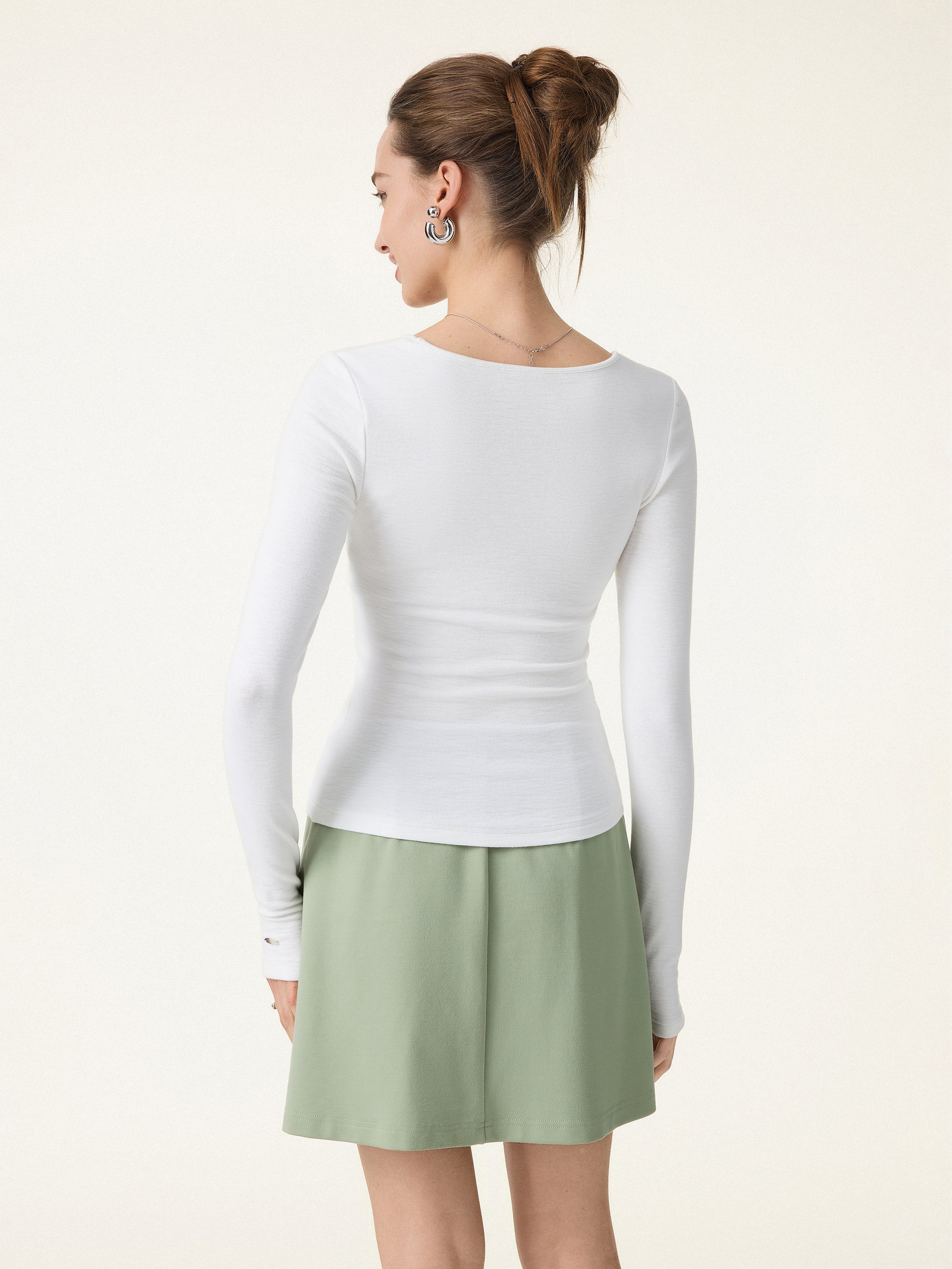 Cotton Viscose Square Neck Long Sleeve Brami with Thumbholes