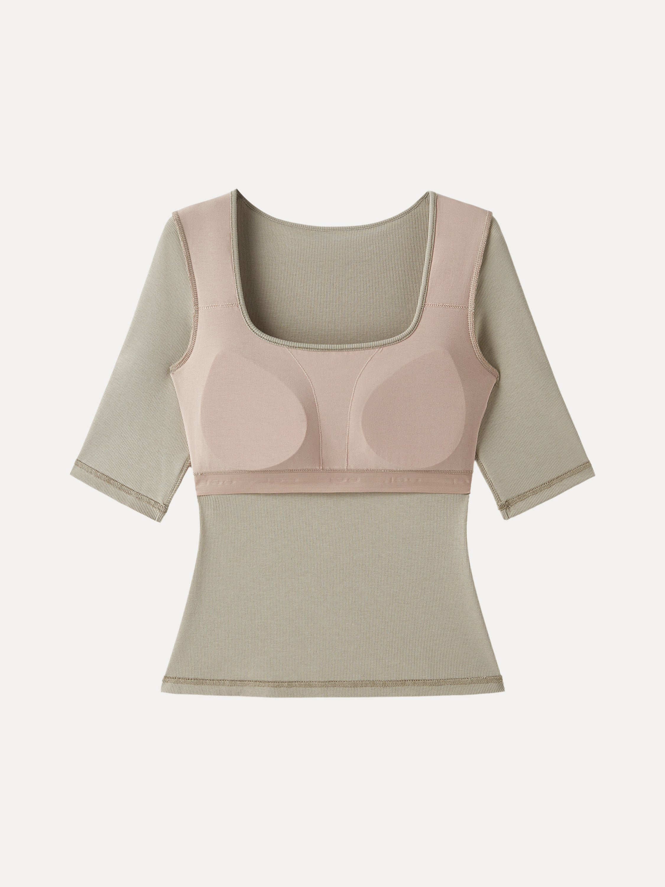 Essential Stretch Cotton Square Neck Elbow Length Sleeve Brami