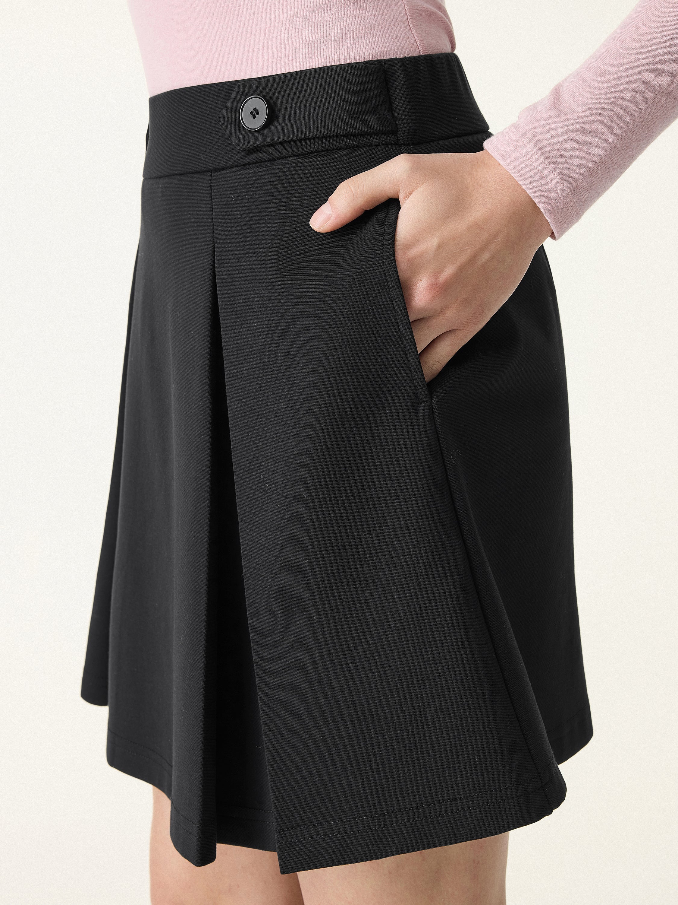 Stretch Cotton Blend Pleated Skort with Built-in Shorts