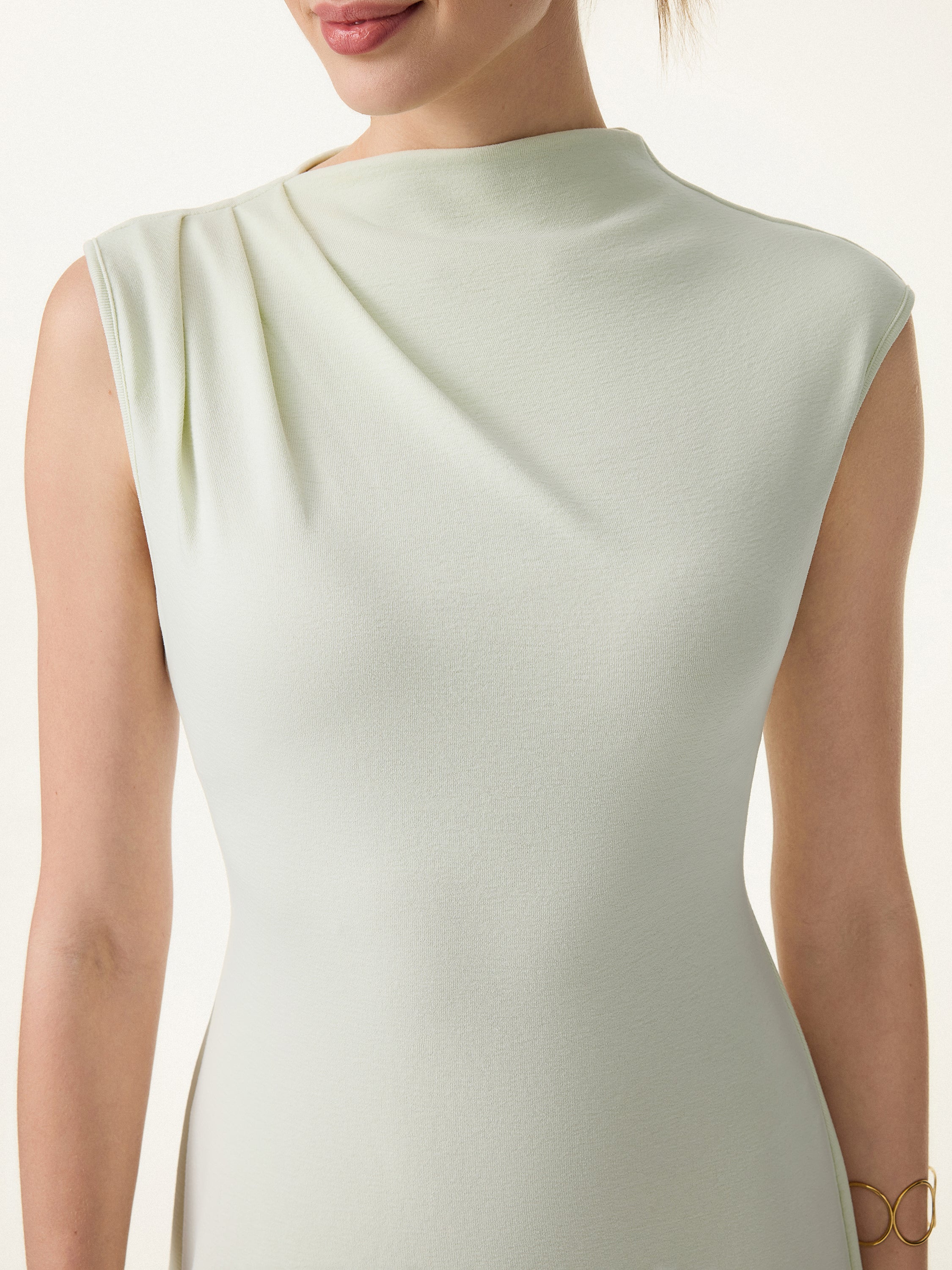 Stretch Cotton Refined Mockneck Flared Midi Brami Dress
