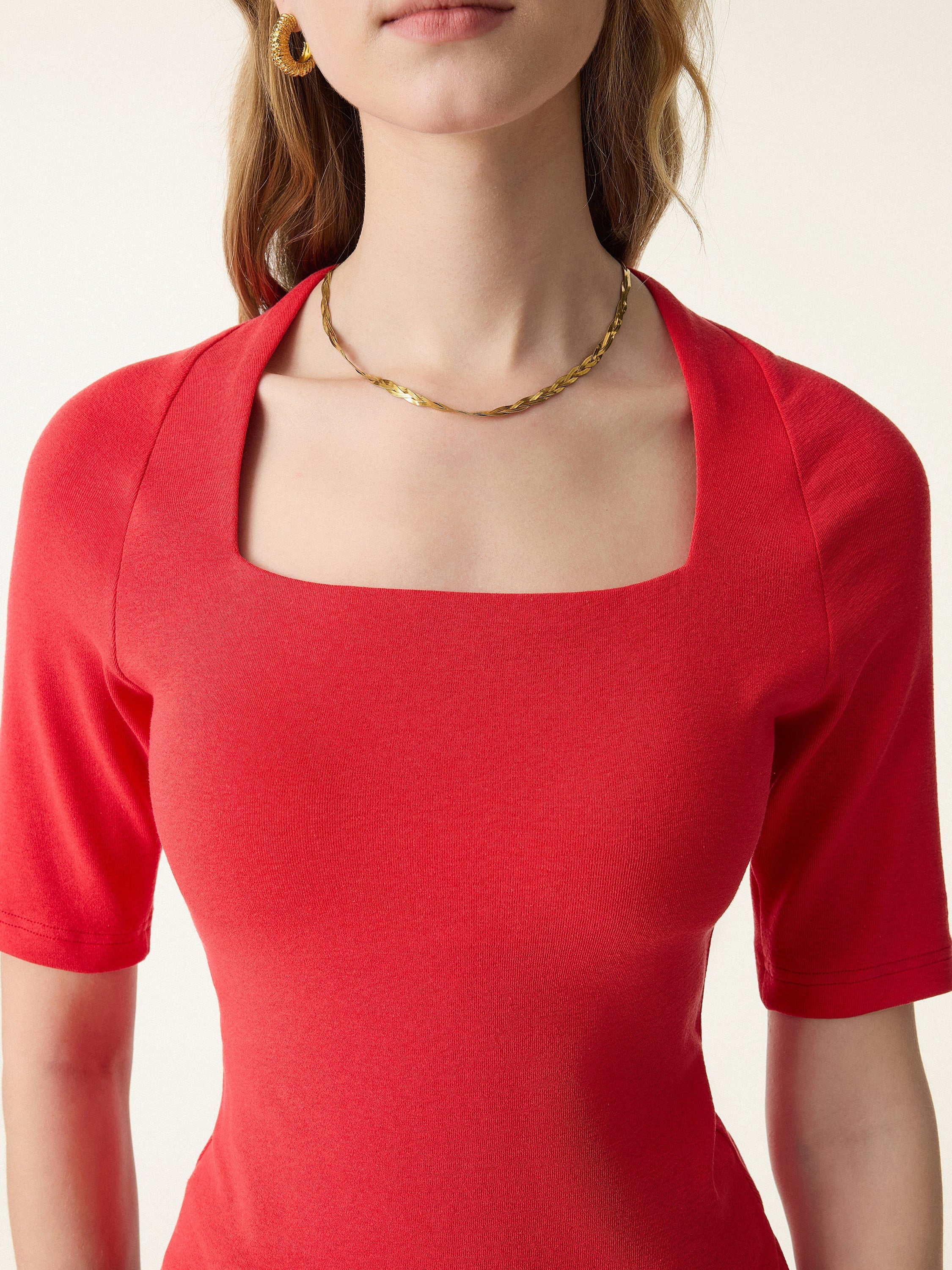 Cotton Lyocell Trapeze Neck Elbow Sleeve Brami