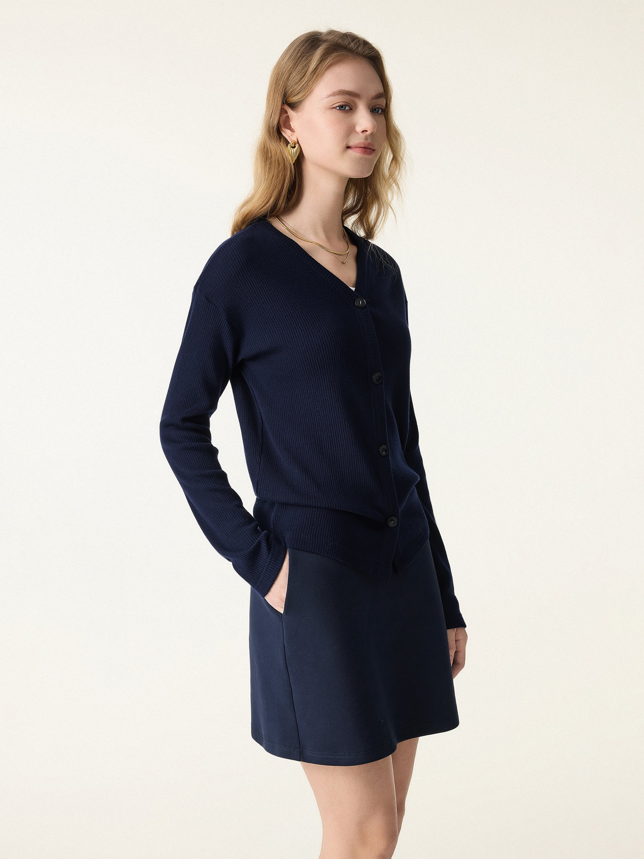Cozy Rib V-Neck Button-Fronted Cardigan