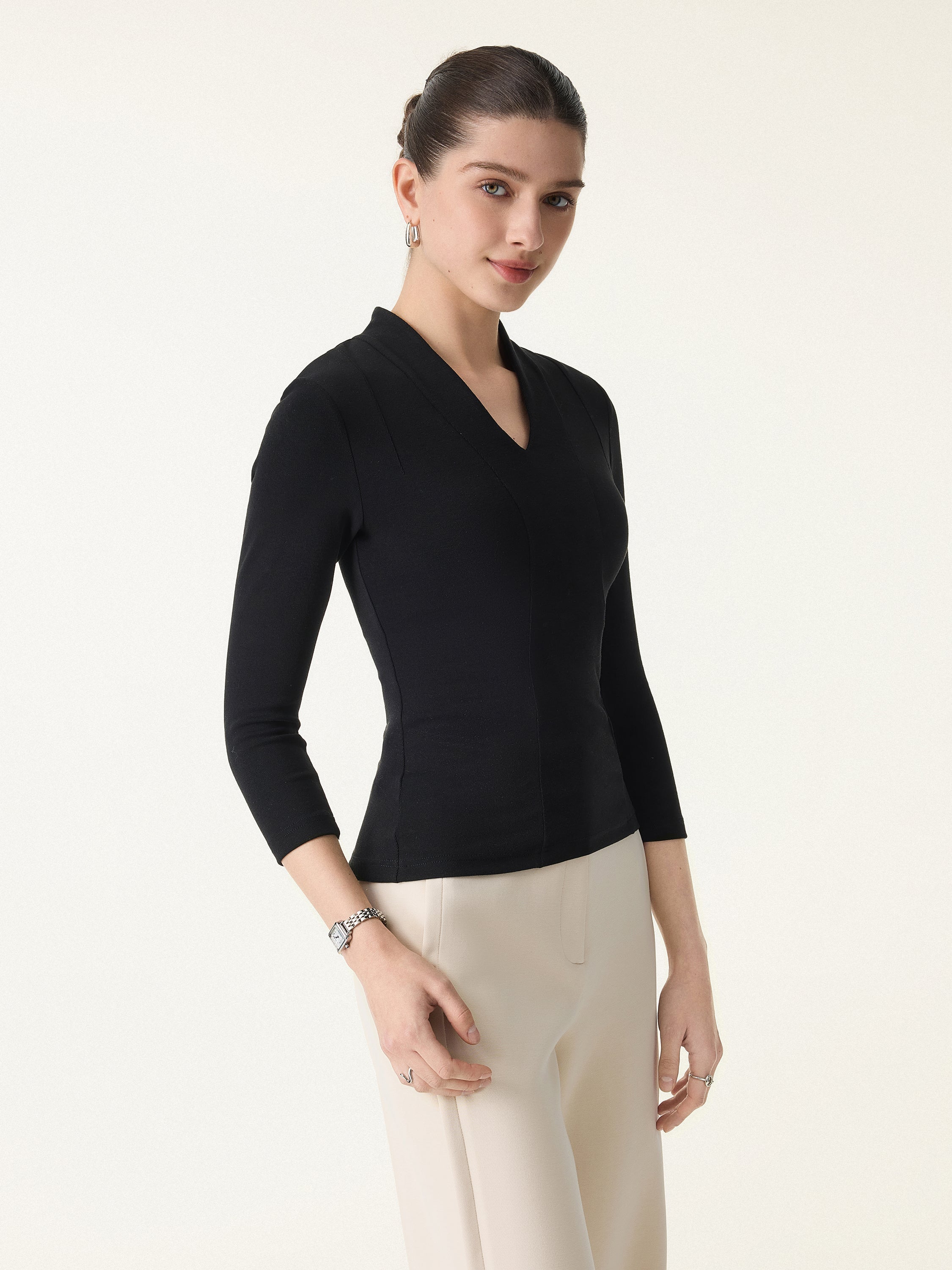 Cotton Lyocell V-Neck 3/4 Sleeve Brami