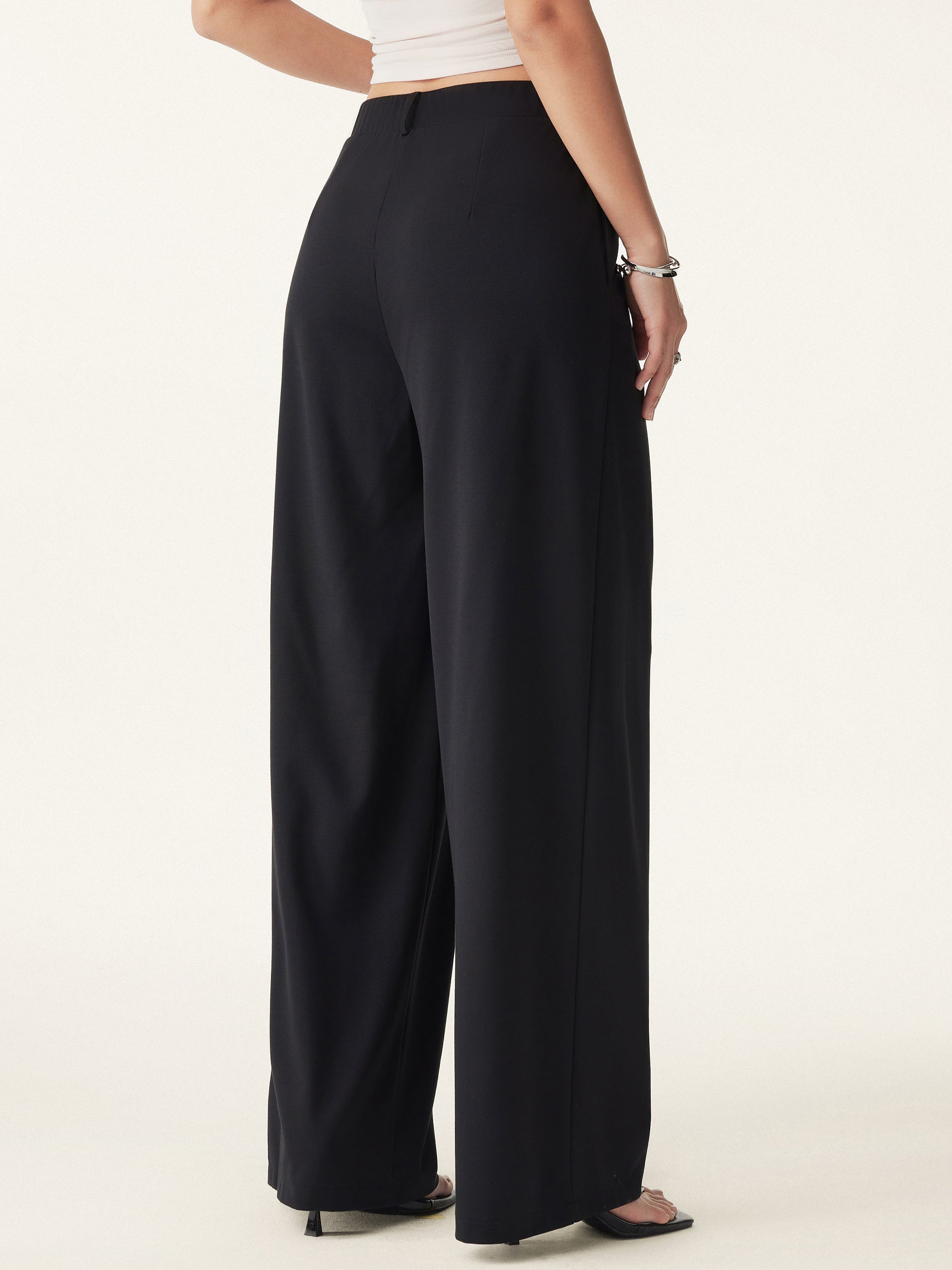 2Pcs Set Open Back Brami & Mid Rise Wide Leg Trouser with Pockets