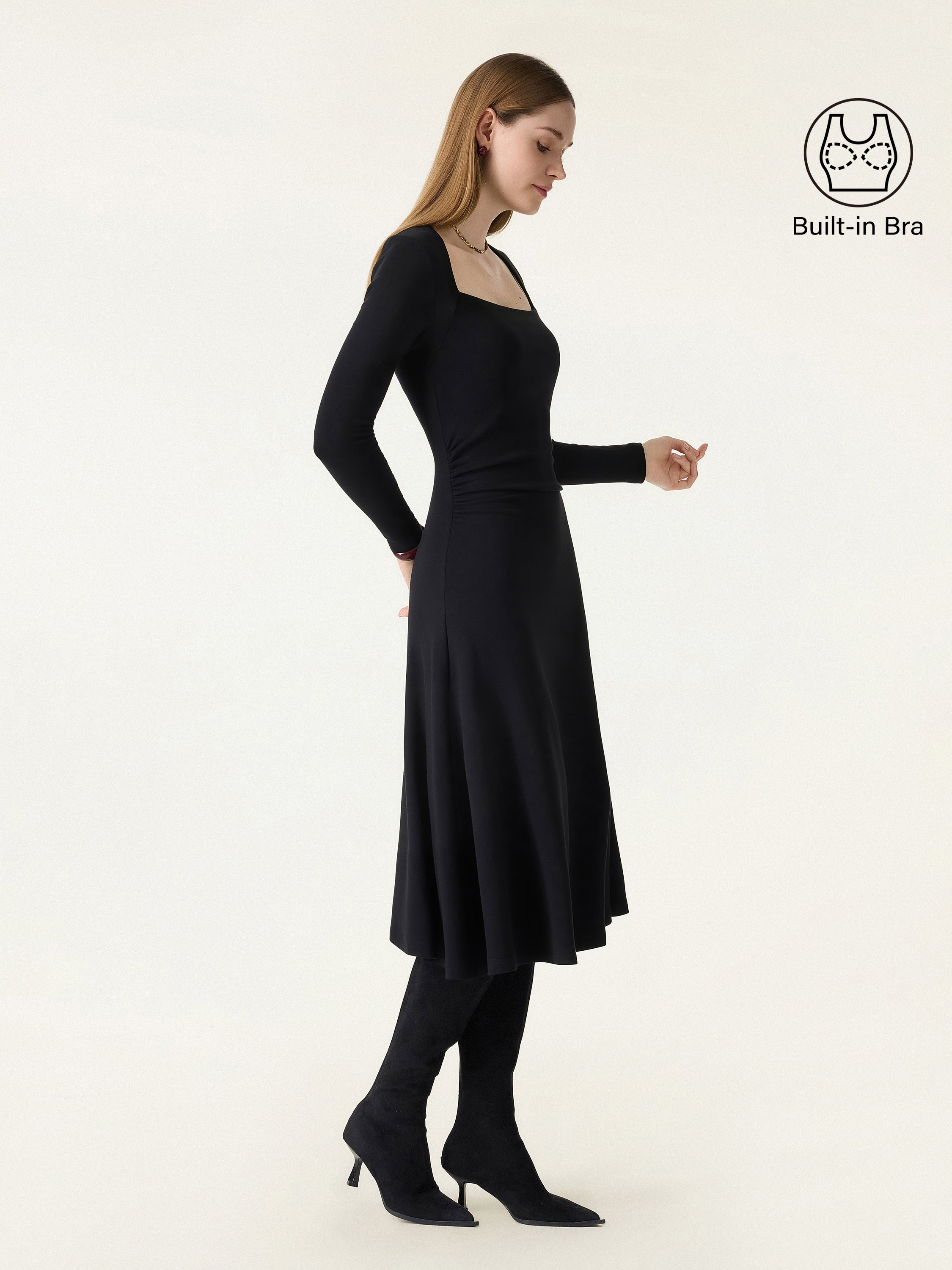 ProWarm Angular Square Neck Fit-and-Flare Midi Brami Dress