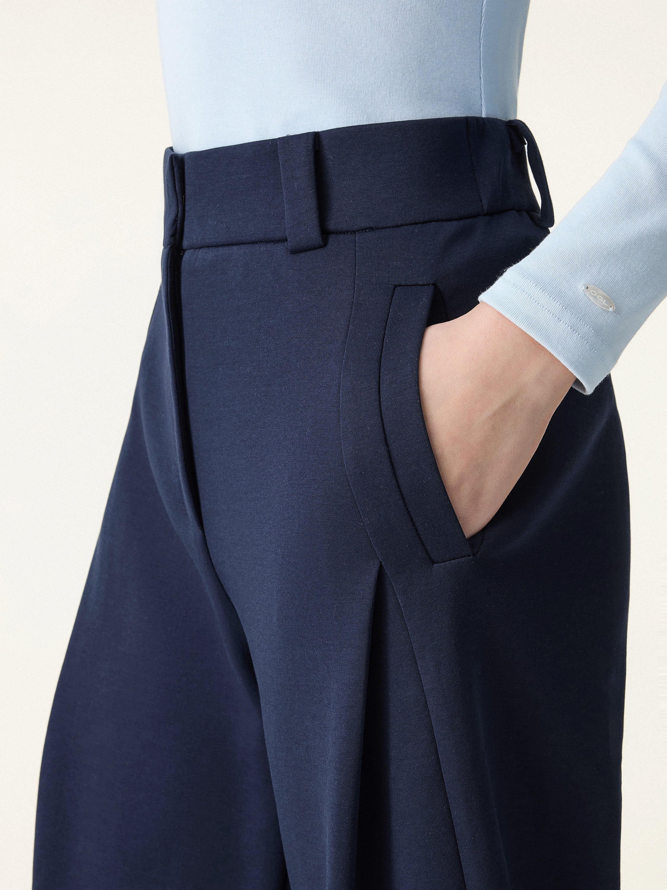 Spring Stretch Cotton High Rise Barrel Leg Pants with Pockets