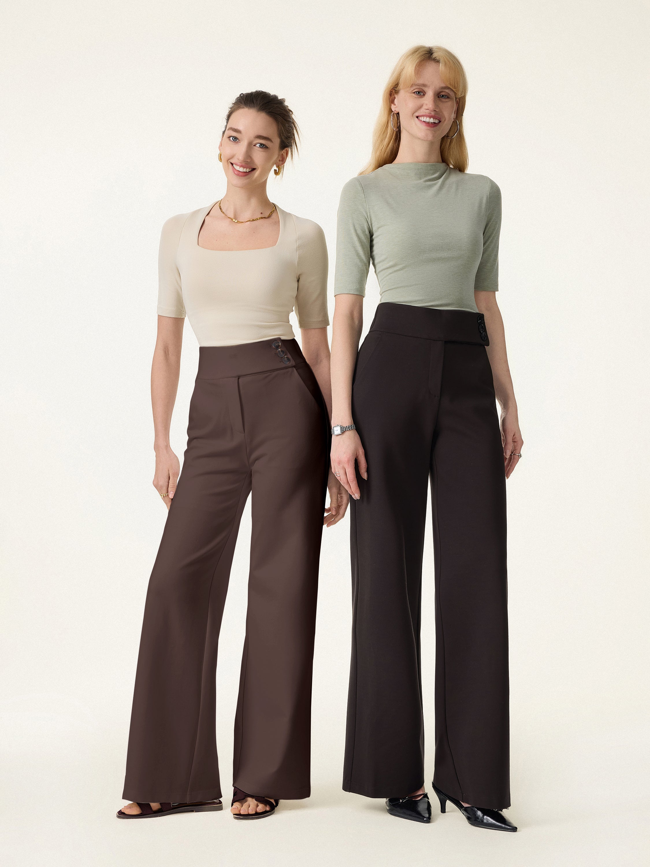 Stretchy High Rise Wide Leg Pants with Pockets