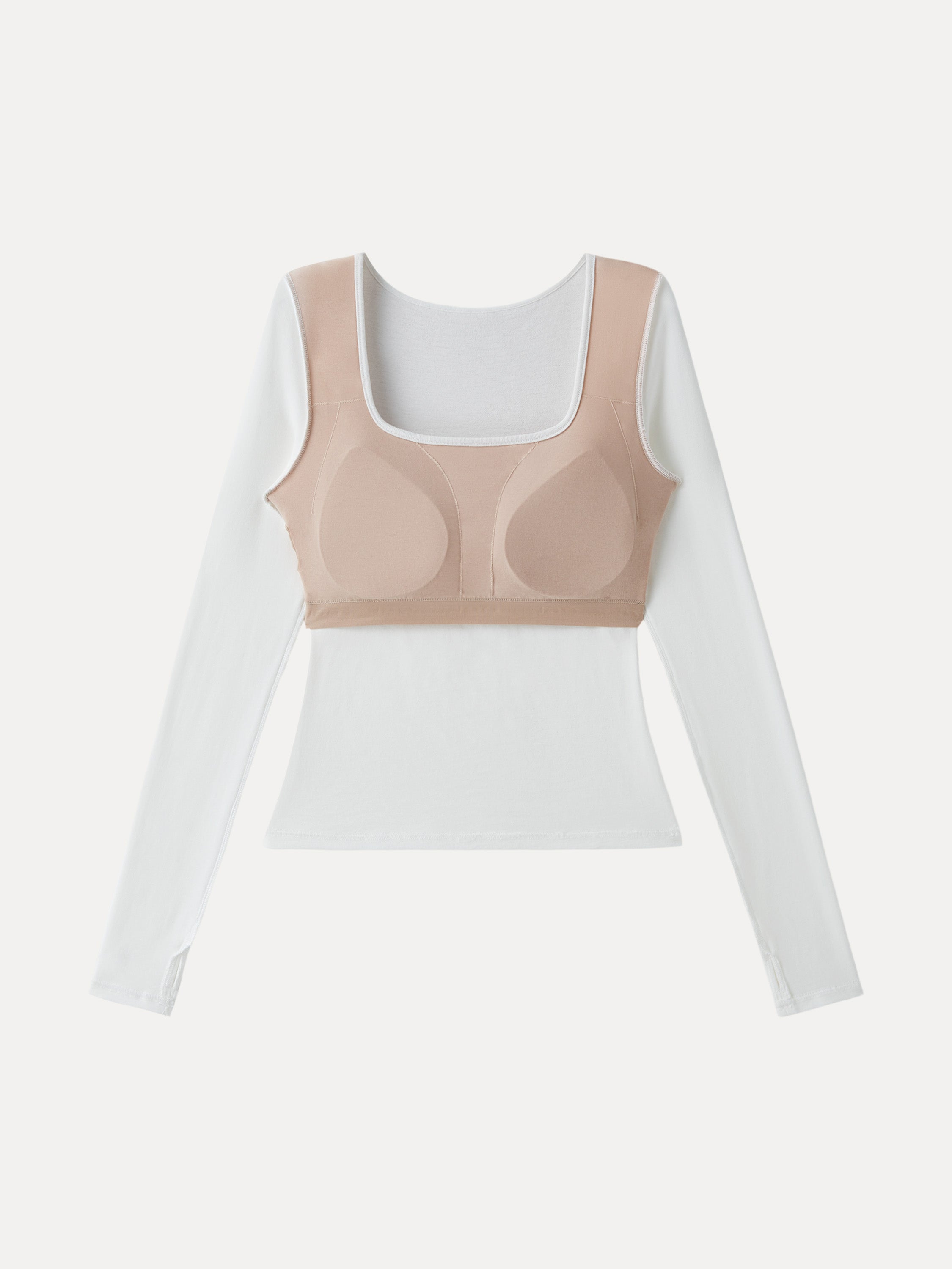 Cotton Viscose Square Neck Long Sleeve Brami with Thumbholes