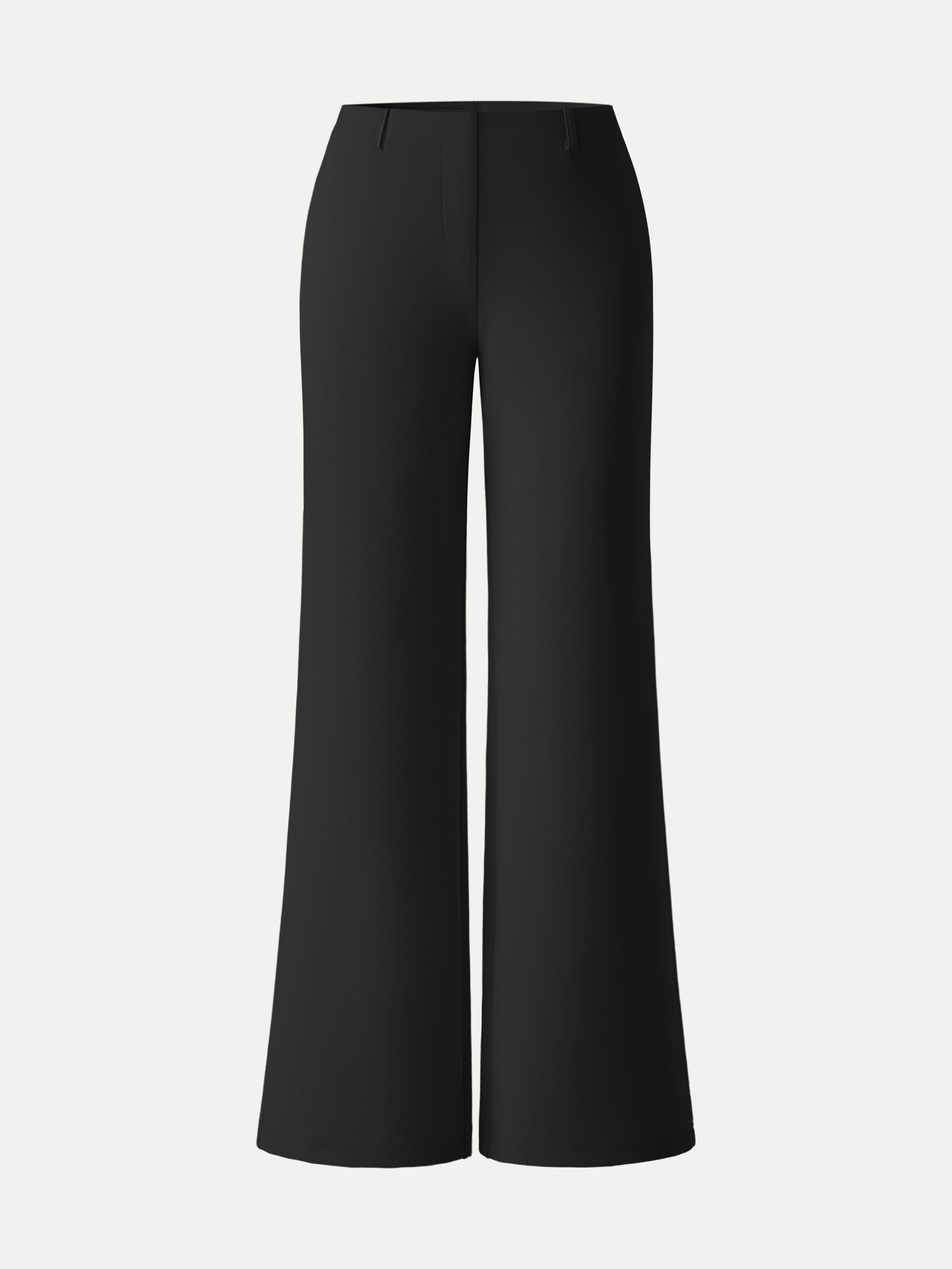 Stretch Cotton Mid Rise Flared Wide Leg Pull-on Pants with Pockets