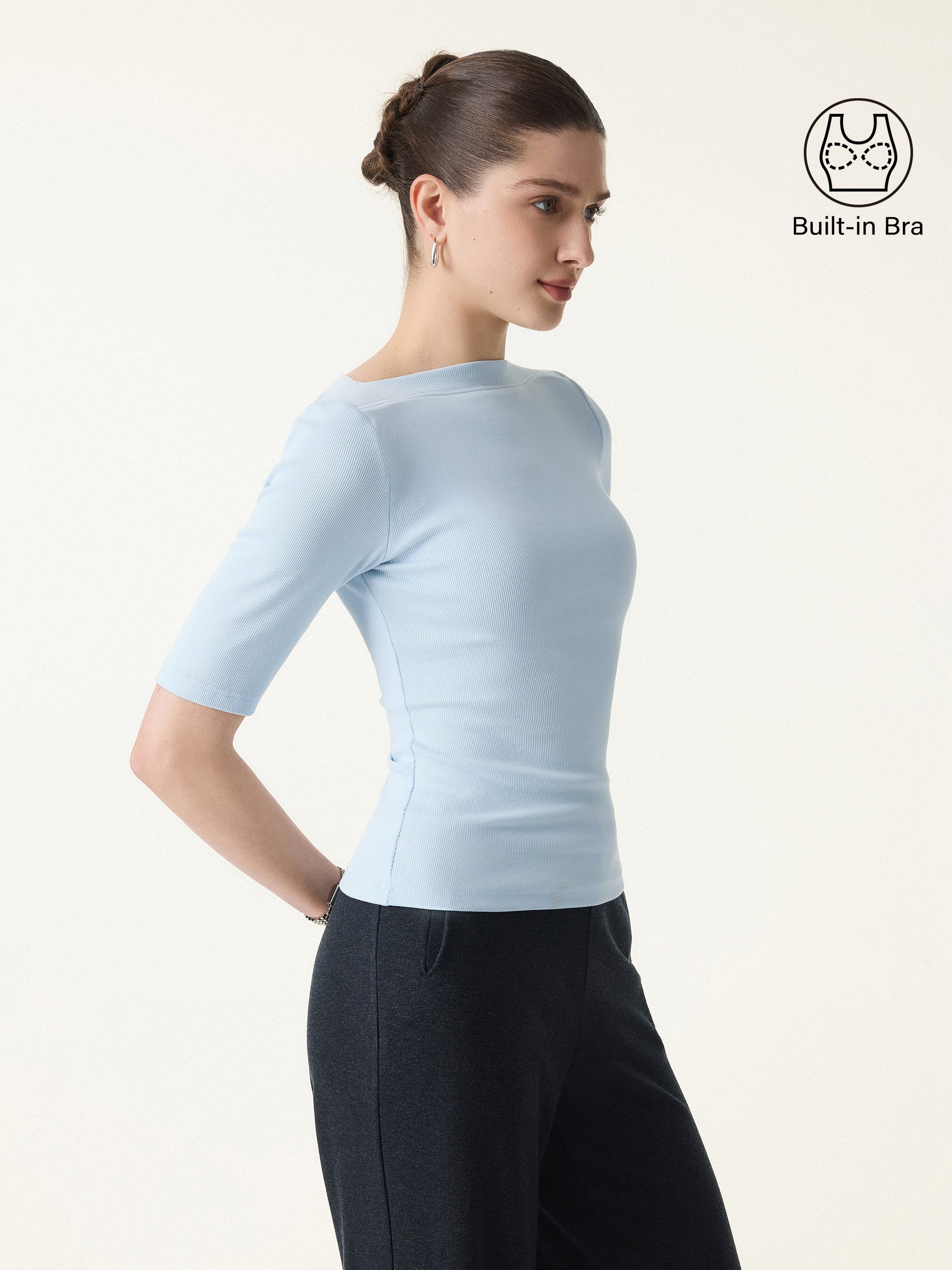 Cotton Viscose Slash Neck 3/4 Sleeves Brami