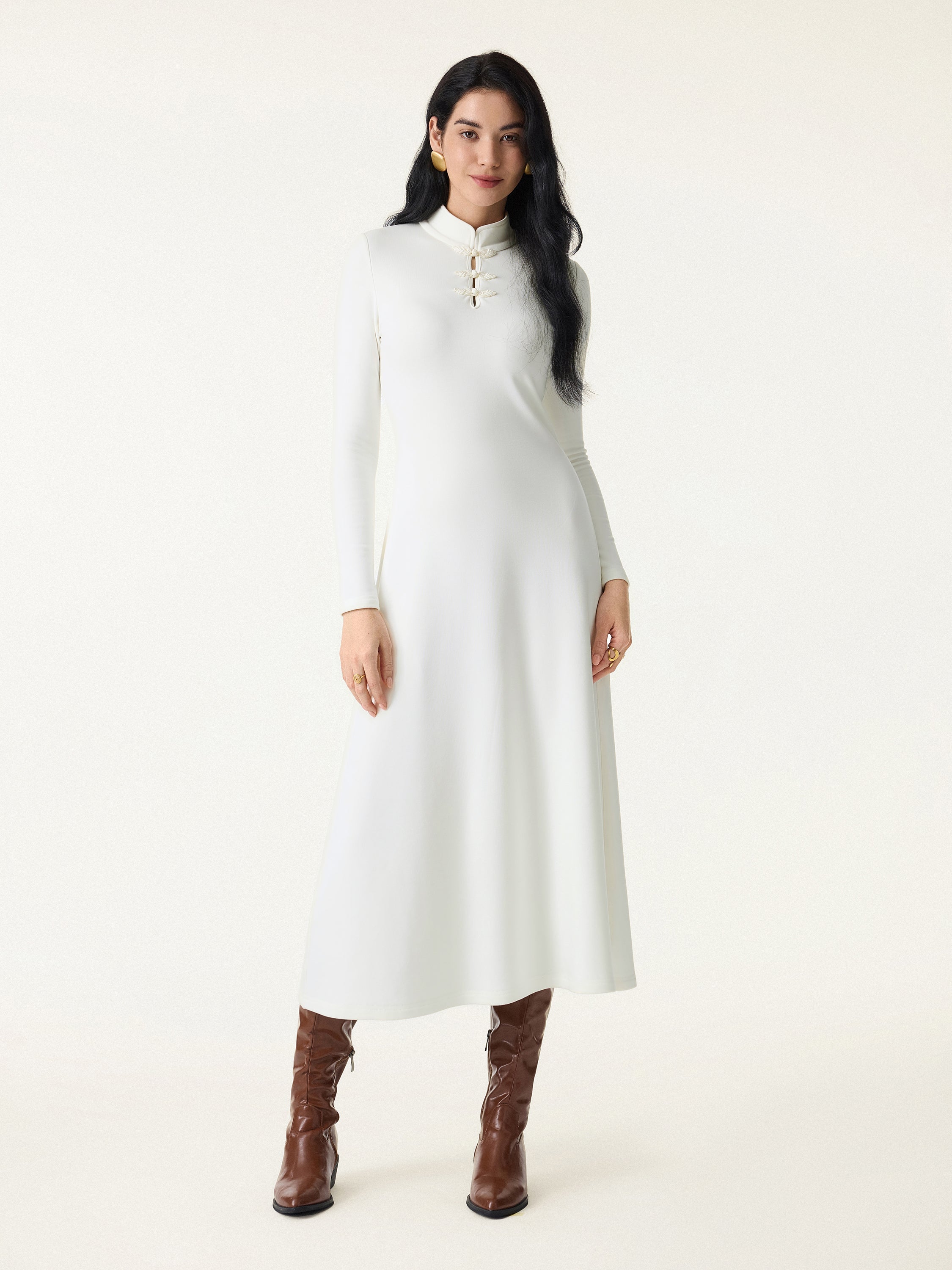 Mandarin Collar Frog Button Midi Brami Dress Limited Edition