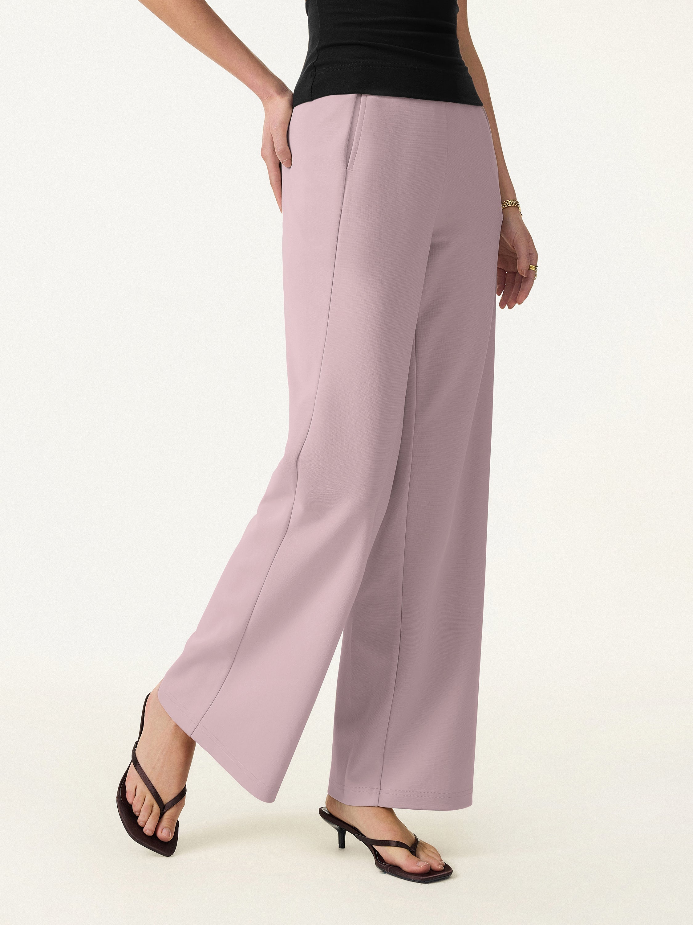 Mid Rise Straight Pull-on Pants with Pockets