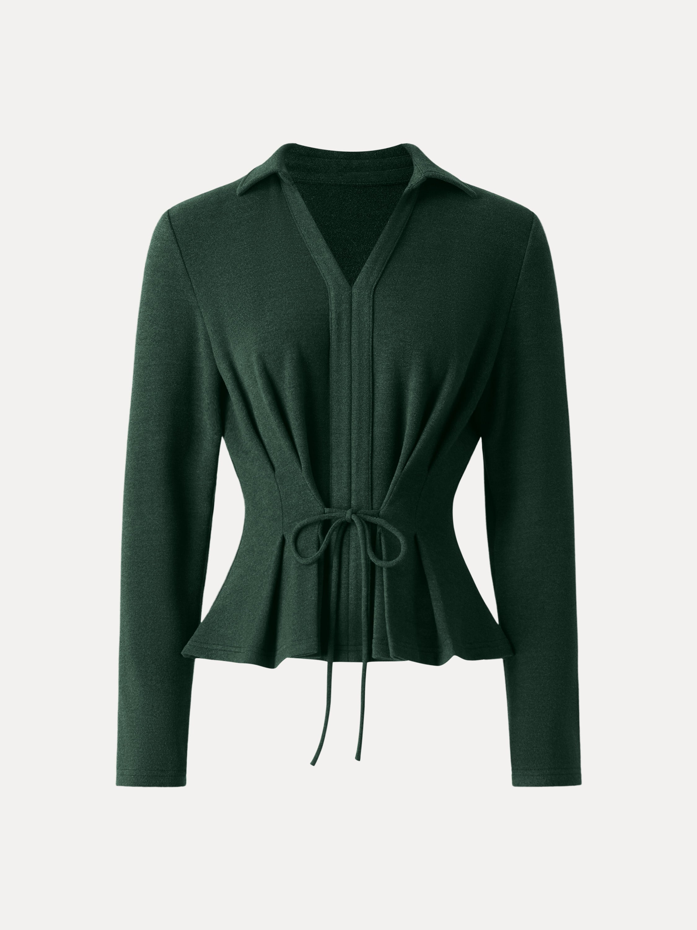 Polo Neck Drawstring Tie Long Sleeve Top