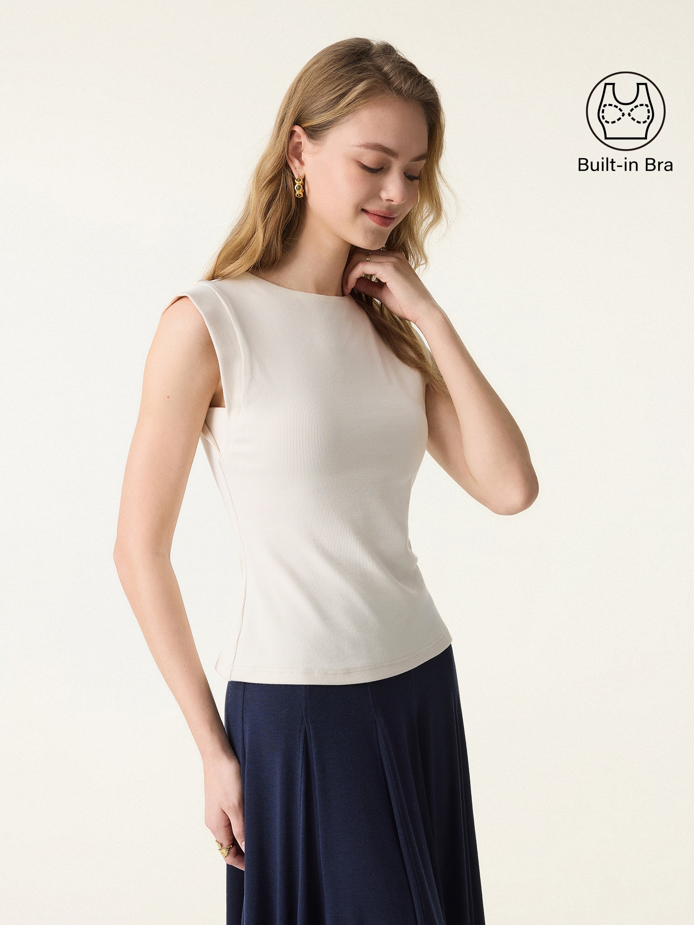 Cotton Viscose Round Neck Wide Shoulder Brami